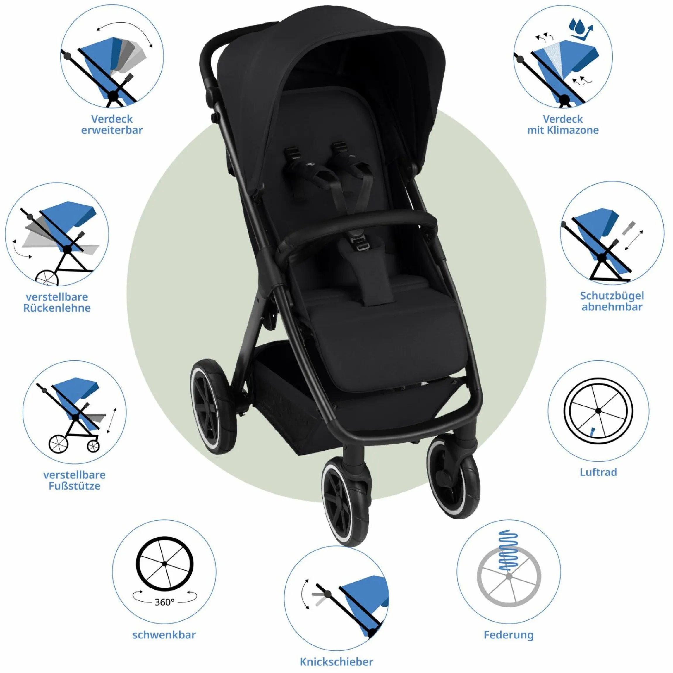 Buggy & Sportwagen Avus 2 Air mit Lufträdern, Einhand-Faltung und höhenverstellbarem Schieber - Pure - Coal - Kollektion 2025