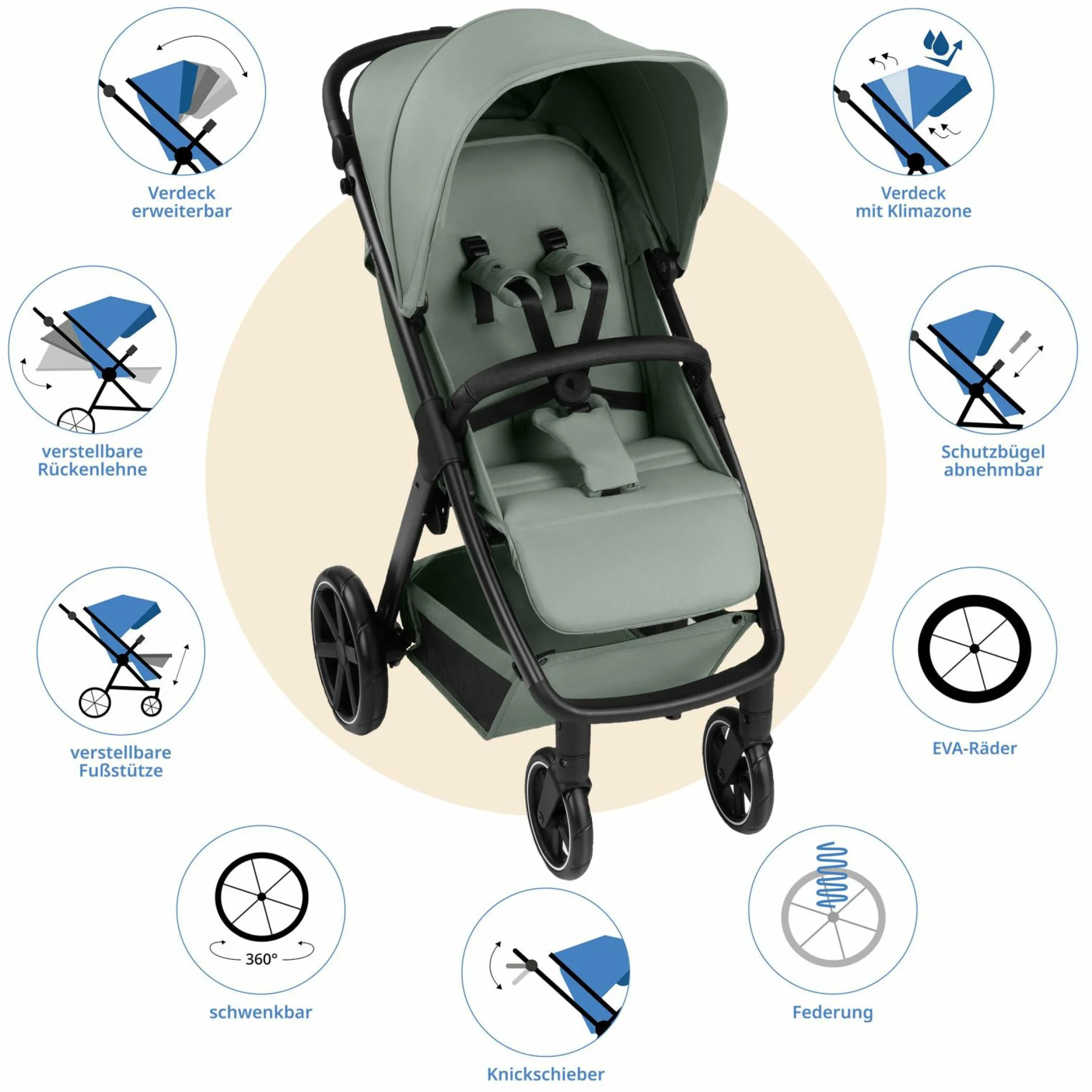 Buggy & Sportwagen Avus 2 mit Einhand-Faltung und höhenverstellbarem Schieber - Pine - Kollektion 2025