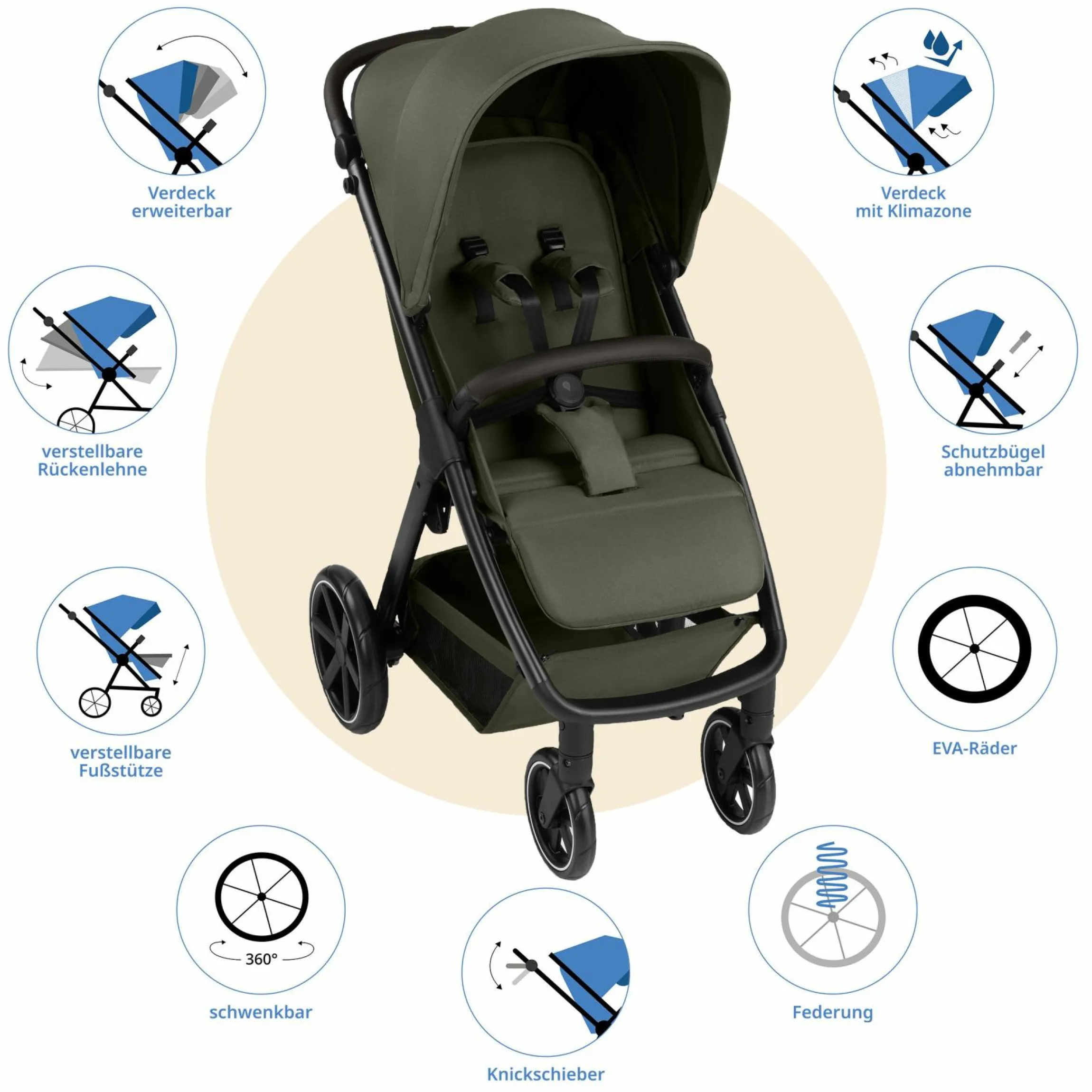 Buggy & Sportwagen Avus 2 mit Einhand-Faltung und höhenverstellbarem Schieber - Pure - Avocado - Kollektion 2025