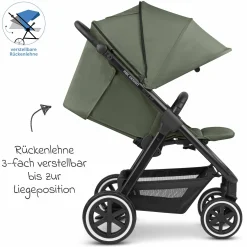 Buggy & Sportwagen Avus Air inkl. Reboarder Pearl Pro 2 - mit Lufträdern, Einhand-Faltung und höhenverstellbarem Schieber (bis 25 kg belastbar) - Olive