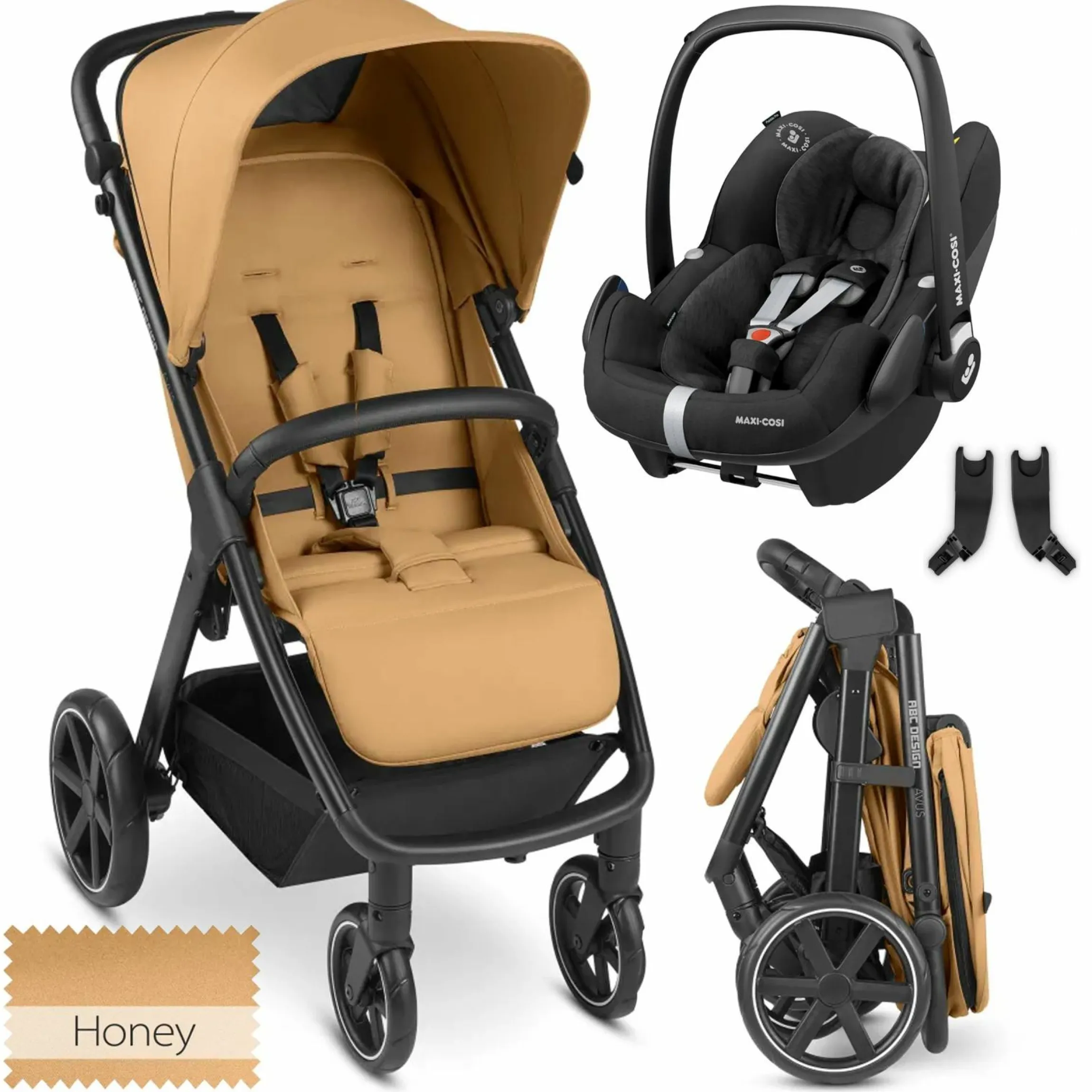 Buggy & Sportwagen Avus inkl. Autositz Pebble Pro mit Einhand-Faltung und höhenverstellbarem Schieber (bis 25 kg belastbar) - Honey