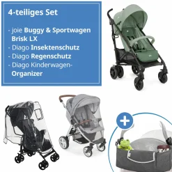 Buggy & Sportwagen Brisk LX bis 22 kg belastbar mit Liegefunktion,Einhand-Faltung inkl. Organizer Hug it!, Insektenschutz & Regenschutz - Laurel - Kollektion 2025