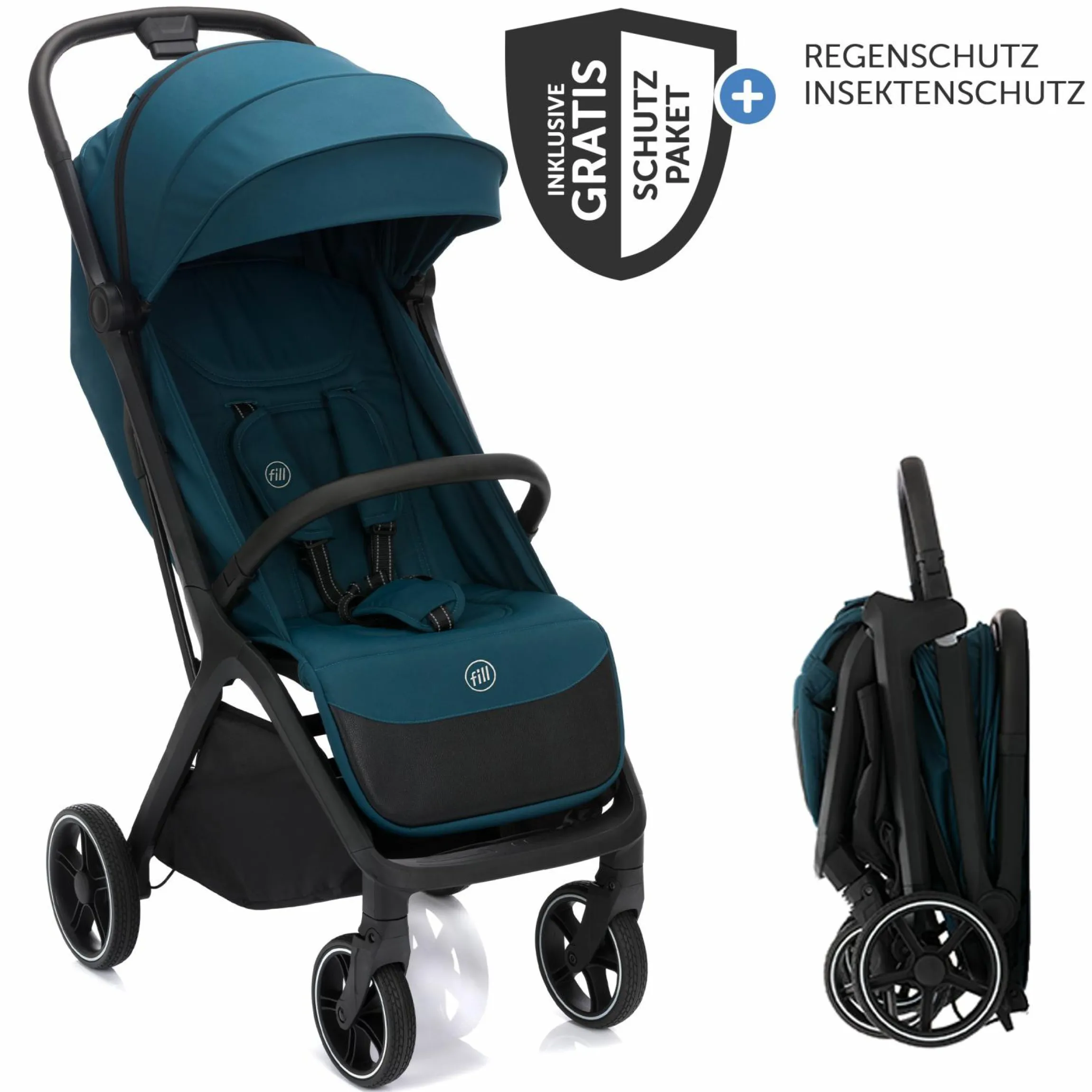 Buggy & Sportwagen Cooper bis 22 kg belastbar mit Liegeposition und Autofold-Mechanismus nur 7,1 kg inkl. Schutzpaket - Türkis Schwarz