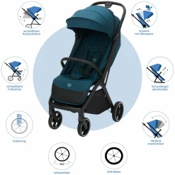 Buggy & Sportwagen Cooper bis 22 kg belastbar mit Liegeposition und Autofold-Mechanismus nur 7,1 kg inkl. Schutzpaket - Türkis Schwarz