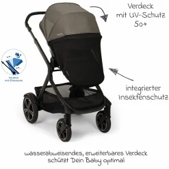 Buggy & Sportwagen DEMI next bis 22 kg mit magnetischem Gurtverschluss, umsetzbarem Allwettersitz, höhenverstellbarem Schieber, integrierter Sichtschutz inkl. Adapter & Regenschutz - Granite - Kollektion 2025