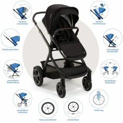Buggy & Sportwagen DEMI next bis 22 kg mit magnetischem Gurtverschluss, umsetzbarem Allwettersitz, höhenverstellbarem Schieber, integrierter Sichtschutz inkl. Adapter & Regenschutz - Caviar - Kollektion 2025