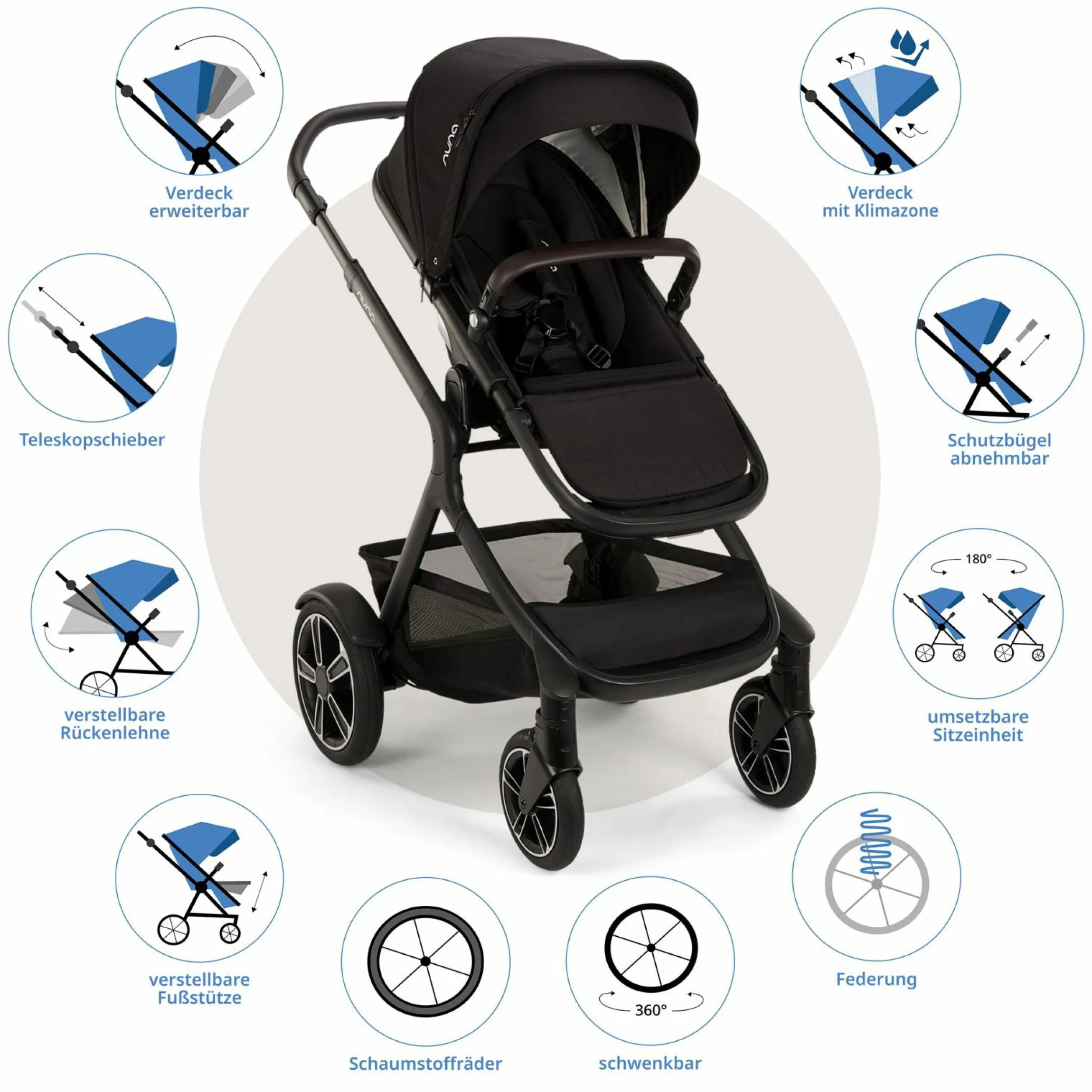 Buggy & Sportwagen DEMI next bis 22 kg mit magnetischem Gurtverschluss, umsetzbarem Allwettersitz, höhenverstellbarem Schieber, integrierter Sichtschutz inkl. Adapter & Regenschutz - Caviar - Kollektion 2025