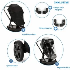 Buggy & Sportwagen DEMI next bis 22 kg mit magnetischem Gurtverschluss, umsetzbarem Allwettersitz, höhenverstellbarem Schieber, integrierter Sichtschutz inkl. Adapter & Regenschutz - Caviar - Kollektion 2025