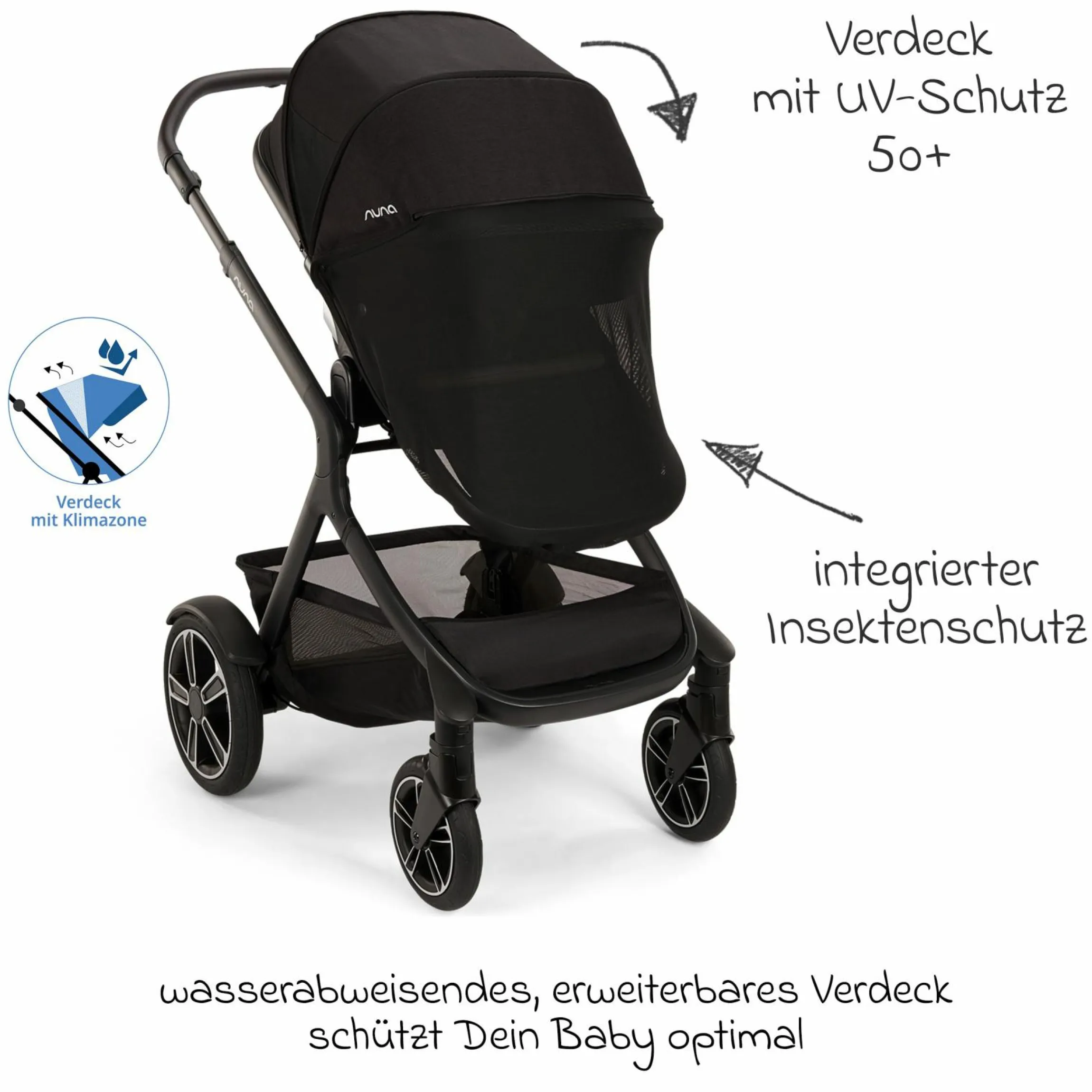 Buggy & Sportwagen DEMI next bis 22 kg mit magnetischem Gurtverschluss, umsetzbarem Allwettersitz, höhenverstellbarem Schieber, integrierter Sichtschutz inkl. Adapter & Regenschutz - Caviar - Kollektion 2025