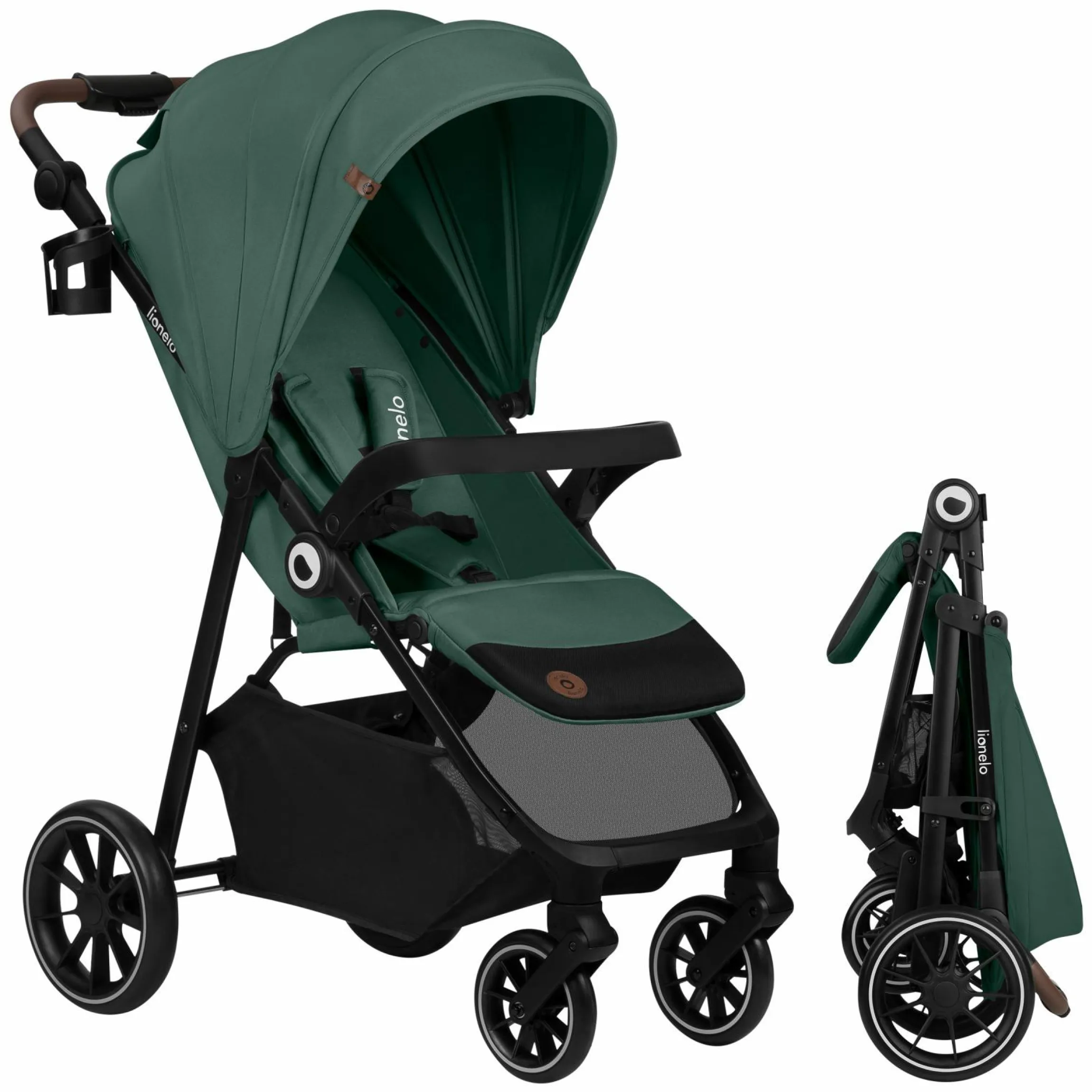Buggy & Sportwagen Emma One bis 22 kg mit Knickschieber, Liegeposition, Insektenschutz, Snacktablett & Getränkehalter - Green Forest