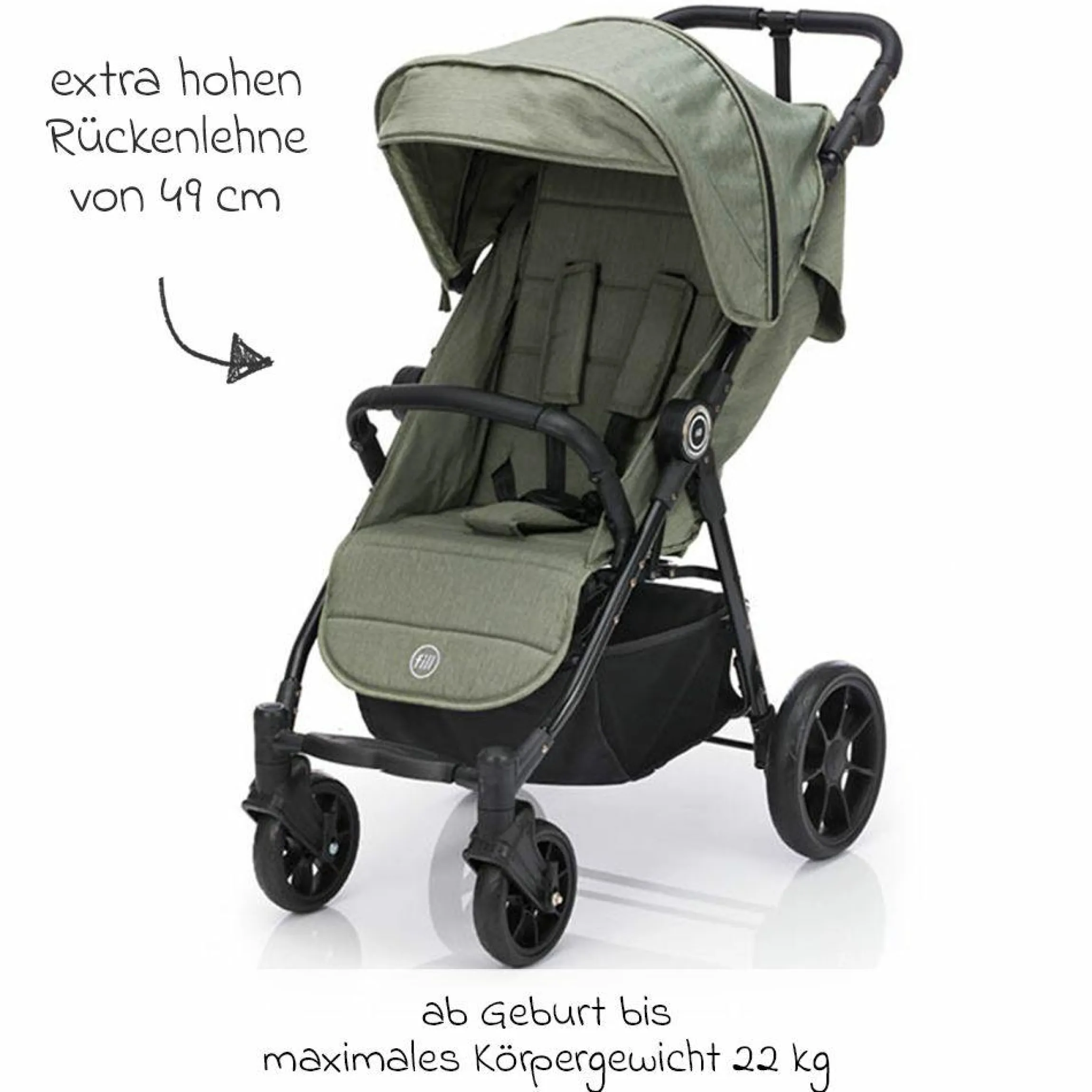 Buggy & Sportwagen Fill Allrounder bis 22 kg belasbar mit verstellbarem Schieber - Grün Melange
