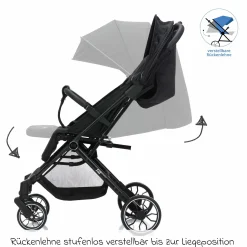 Buggy & Sportwagen Fill Rover bis 22 kg belastbar mit Liegeposition, Trollyfunktion nur 6,8 kg inkl. Schutzpaket - Schwarz