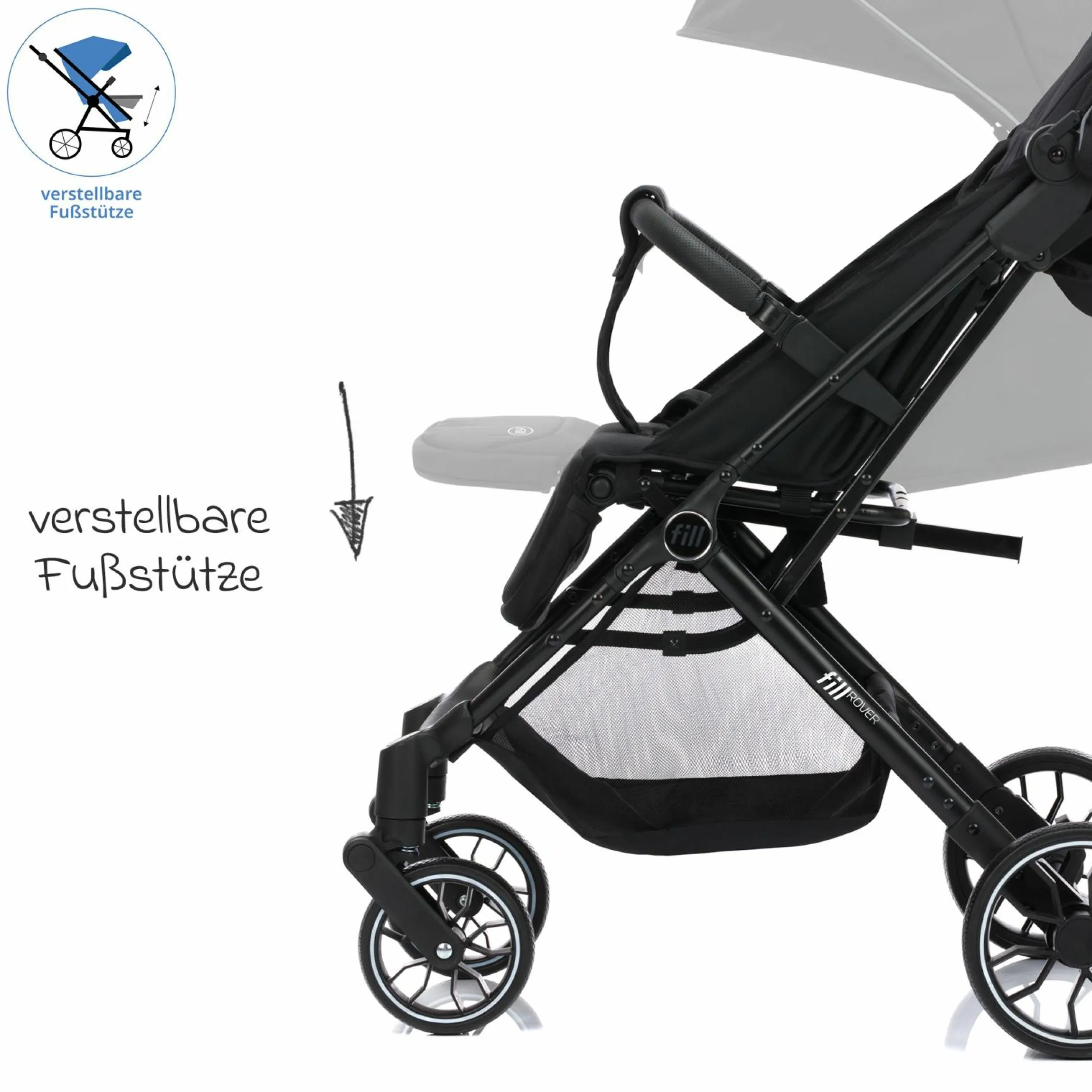 Buggy & Sportwagen Fill Rover bis 22 kg belastbar mit Liegeposition, Trollyfunktion nur 6,8 kg inkl. Schutzpaket - Schwarz