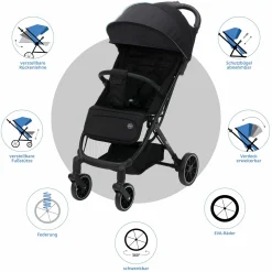 Buggy & Sportwagen Fill Rover bis 22 kg belastbar mit Liegeposition, Trollyfunktion nur 6,8 kg - Schwarz