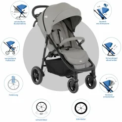 Buggy & Sportwagen Litetrax inkl. Fußsack - bis 22 kg belastbar mit Schieber-Ablagefach & Regenschutz - Pebble - Kollektion 2025