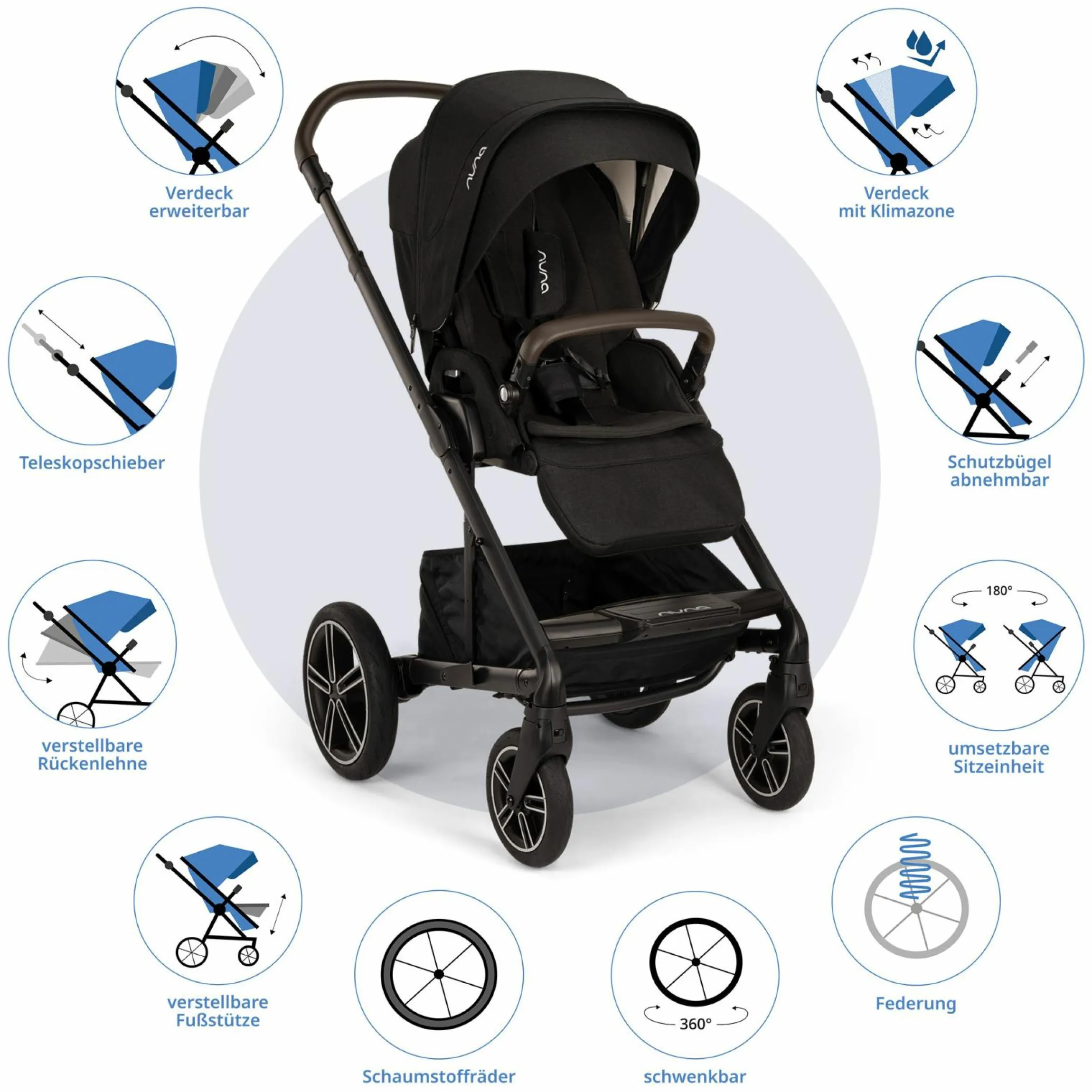 Buggy & Sportwagen MIXX next bis 22 kg mit magnetischem Gurtverschluss, umsetzbarem Allwettersitz, höhenverstellbarem Schieber, integrierter Sichtschutz inkl. Adapter, Kniedecke & Regenschutz - Caviar - Kollektion 2025