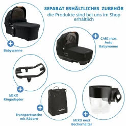 Buggy & Sportwagen MIXX next bis 22 kg mit magnetischem Gurtverschluss, umsetzbarem Allwettersitz, höhenverstellbarem Schieber, integrierter Sichtschutz inkl. Adapter, Kniedecke & Regenschutz - Caviar - Kollektion 2025