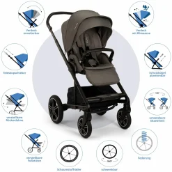 Buggy & Sportwagen MIXX next bis 22 kg mit magnetischem Gurtverschluss, umsetzbarem Allwettersitz, höhenverstellbarem Schieber, integrierter Sichtschutz inkl. Adapter, Kniedecke & Regenschutz - Thunder - Kollektion 2025