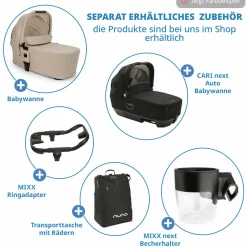 Buggy & Sportwagen MIXX next bis 22 kg mit magnetischem Gurtverschluss, umsetzbarem Allwettersitz, höhenverstellbarem Schieber, integrierter Sichtschutz inkl. Adapter, Kniedecke & Regenschutz - Biscotti - Kollektion 2025