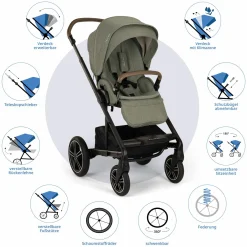 Buggy & Sportwagen MIXX next bis 22 kg mit magnetischem Gurtverschluss, umsetzbarem Allwettersitz, höhenverstellbarem Schieber, integrierter Sichtschutz inkl. Adapter, Kniedecke & Regenschutz - Pine - Kollektion 2025