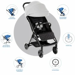 Buggy- & Sportwagen Myavo bis 22 kg belastbar nur 5,8 kg leicht mit Liegefunktion & Regenschutz - Steeple Gray