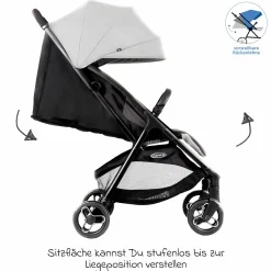 Buggy- & Sportwagen Myavo bis 22 kg belastbar nur 5,8 kg leicht mit Liegefunktion & Regenschutz - Steeple Gray