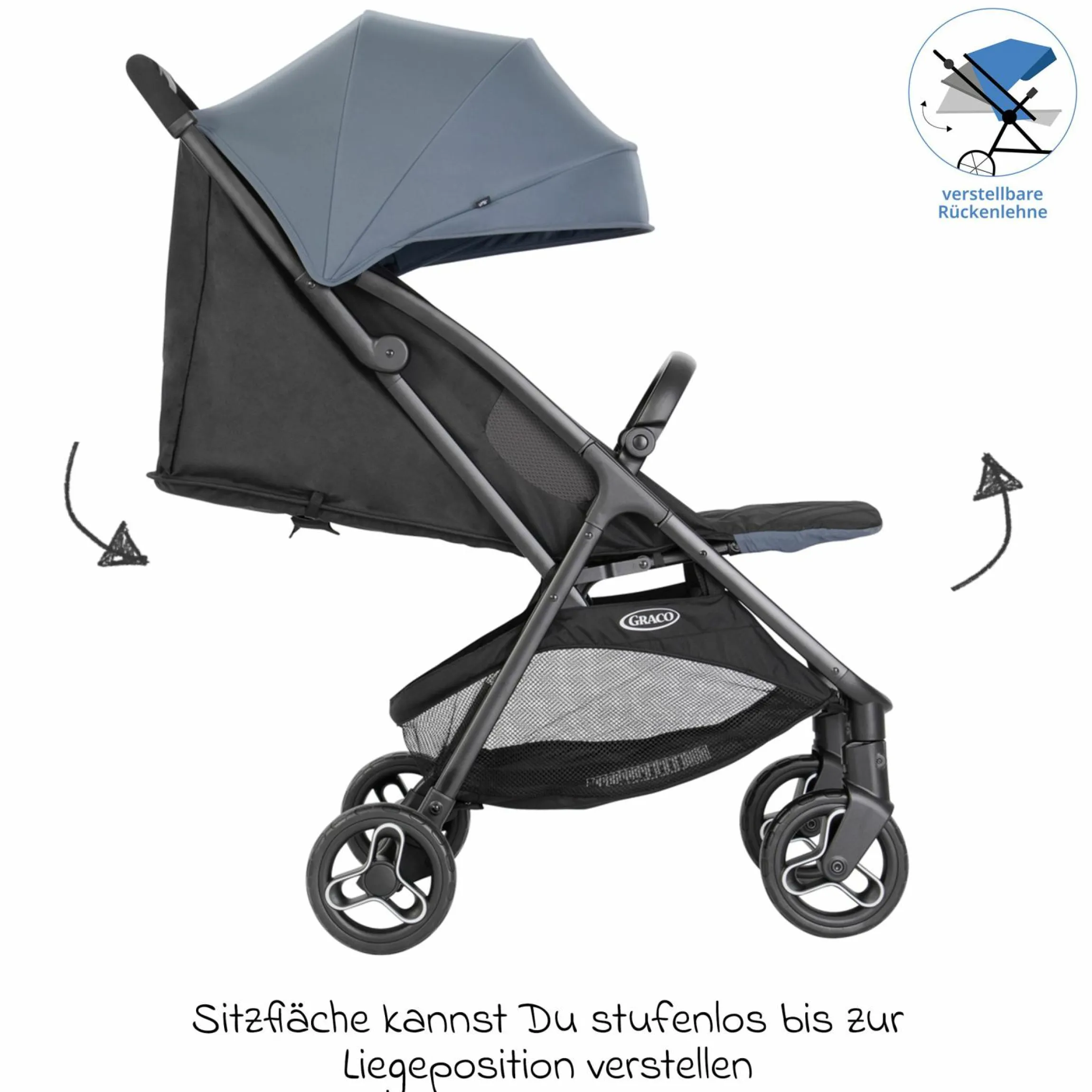 Buggy- & Sportwagen Myavo bis 22 kg belastbar nur 5,8 kg leicht mit Liegefunktion & Regenschutz - Stormy