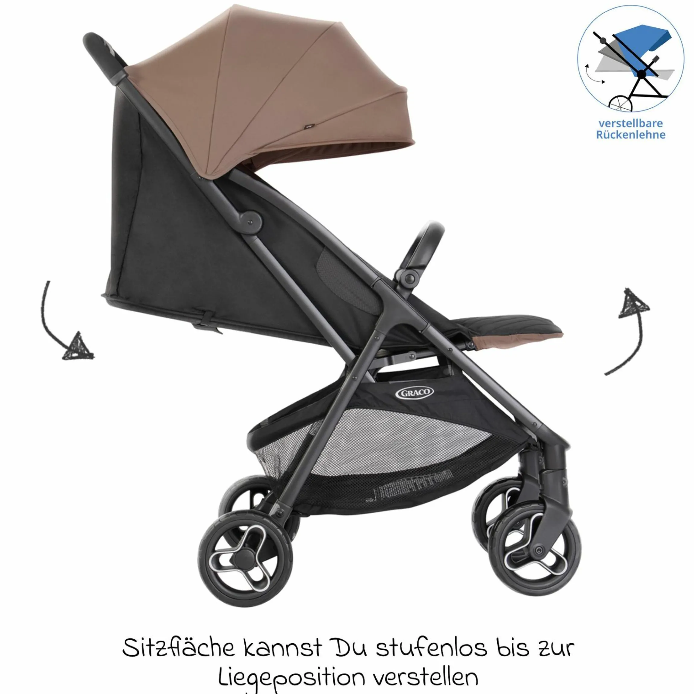 Buggy- & Sportwagen Myavo bis 22 kg belastbar nur 5,8 kg leicht mit Liegefunktion & Regenschutz - Fossil