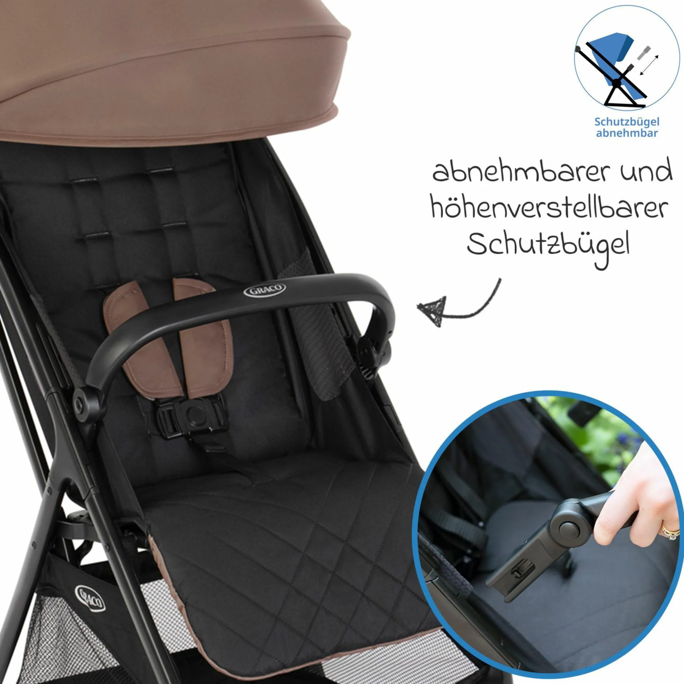 Buggy- & Sportwagen Myavo bis 22 kg belastbar nur 5,8 kg leicht mit Liegefunktion & Regenschutz - Fossil