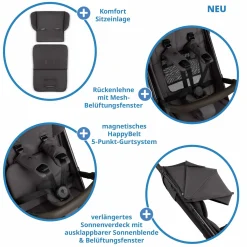 Buggy & Sportwagen Ping 3 Trekking bis 22 kg mit flacher Liegeposition inkl. Sitzeinlage, Transporttasche & Tragegurt - Falcon - Kollektion 2025