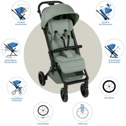 Buggy & Sportwagen Ping 3 Trekking bis 22 kg mit flacher Liegeposition inkl. Sitzeinlage, Transporttasche & Tragegurt - Pine - Kollektion 2025