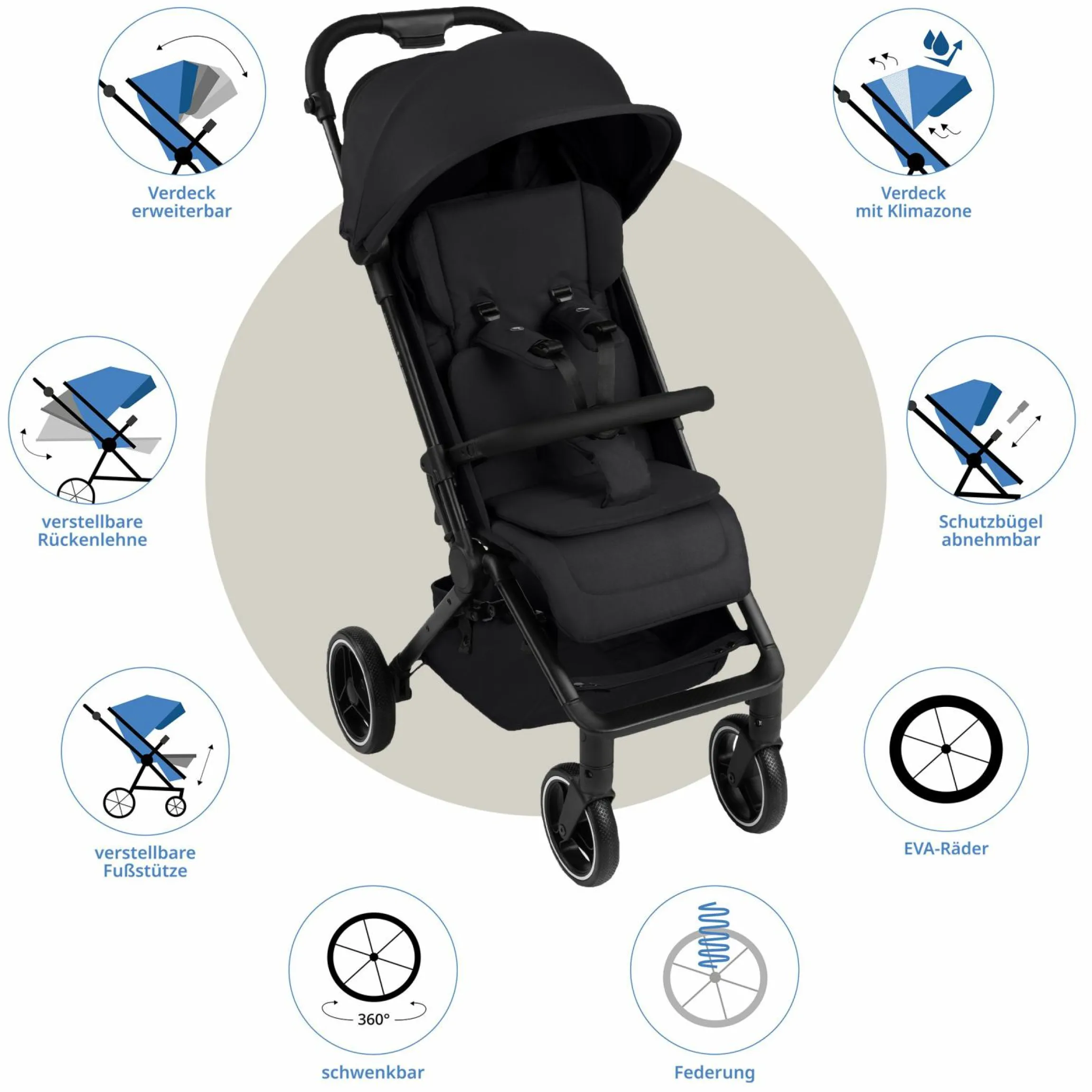 Buggy & Sportwagen Ping 3 Trekking bis 22 kg mit flacher Liegeposition inkl. Sitzeinlage, Transporttasche & Tragegurt - Pure - Coal - Kollektion 2025