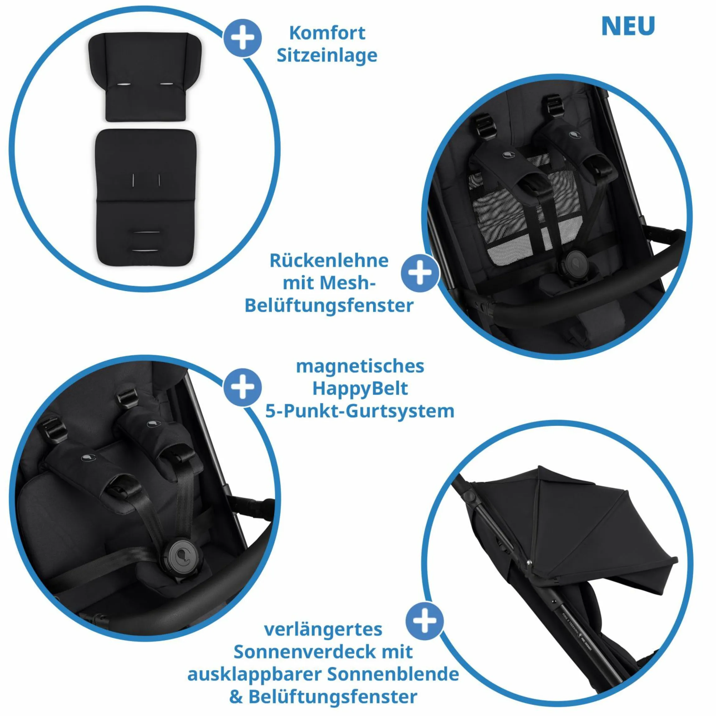 Buggy & Sportwagen Ping 3 Trekking bis 22 kg mit flacher Liegeposition inkl. Sitzeinlage, Transporttasche & Tragegurt - Pure - Coal - Kollektion 2025