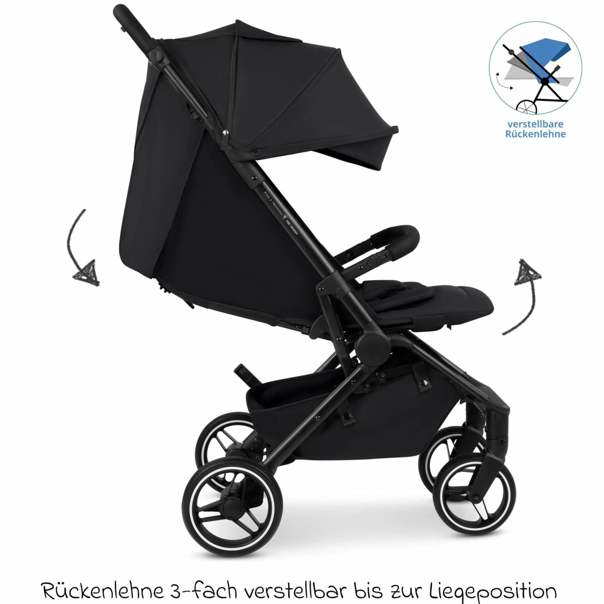 Buggy & Sportwagen Ping 3 Trekking bis 22 kg mit flacher Liegeposition inkl. Sitzeinlage, Transporttasche & Tragegurt - Pure - Coal - Kollektion 2025
