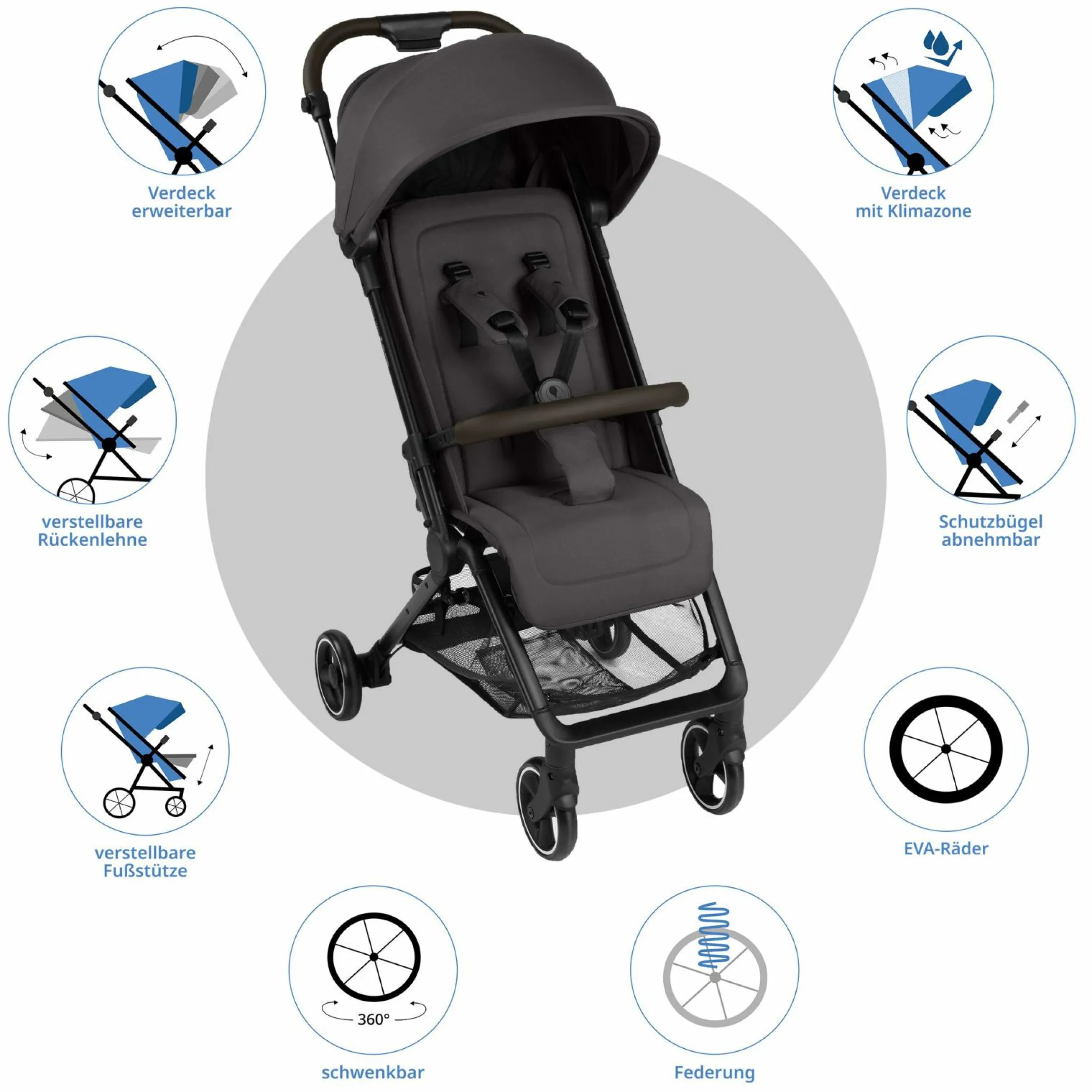 Buggy & Sportwagen Ping 3 Travel bis 22 kg mit flacher Liegeposition inkl. Transporttasche & Tragegurt - Falcon - Kollektion 2025
