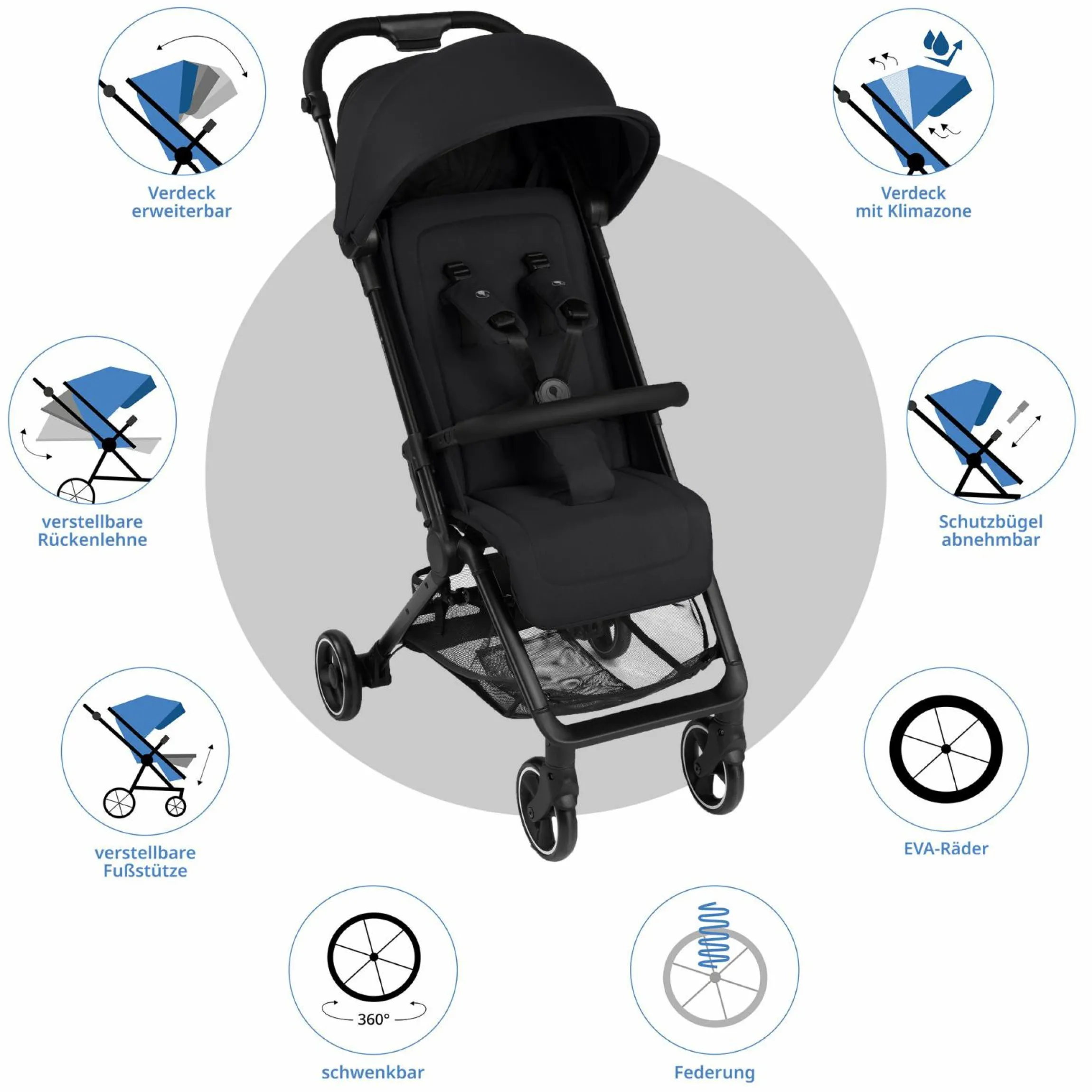 Buggy & Sportwagen Ping 3 Travel bis 22 kg mit flacher Liegeposition inkl. Transporttasche & Tragegurt - Pure - Coal - Kollektion 2025