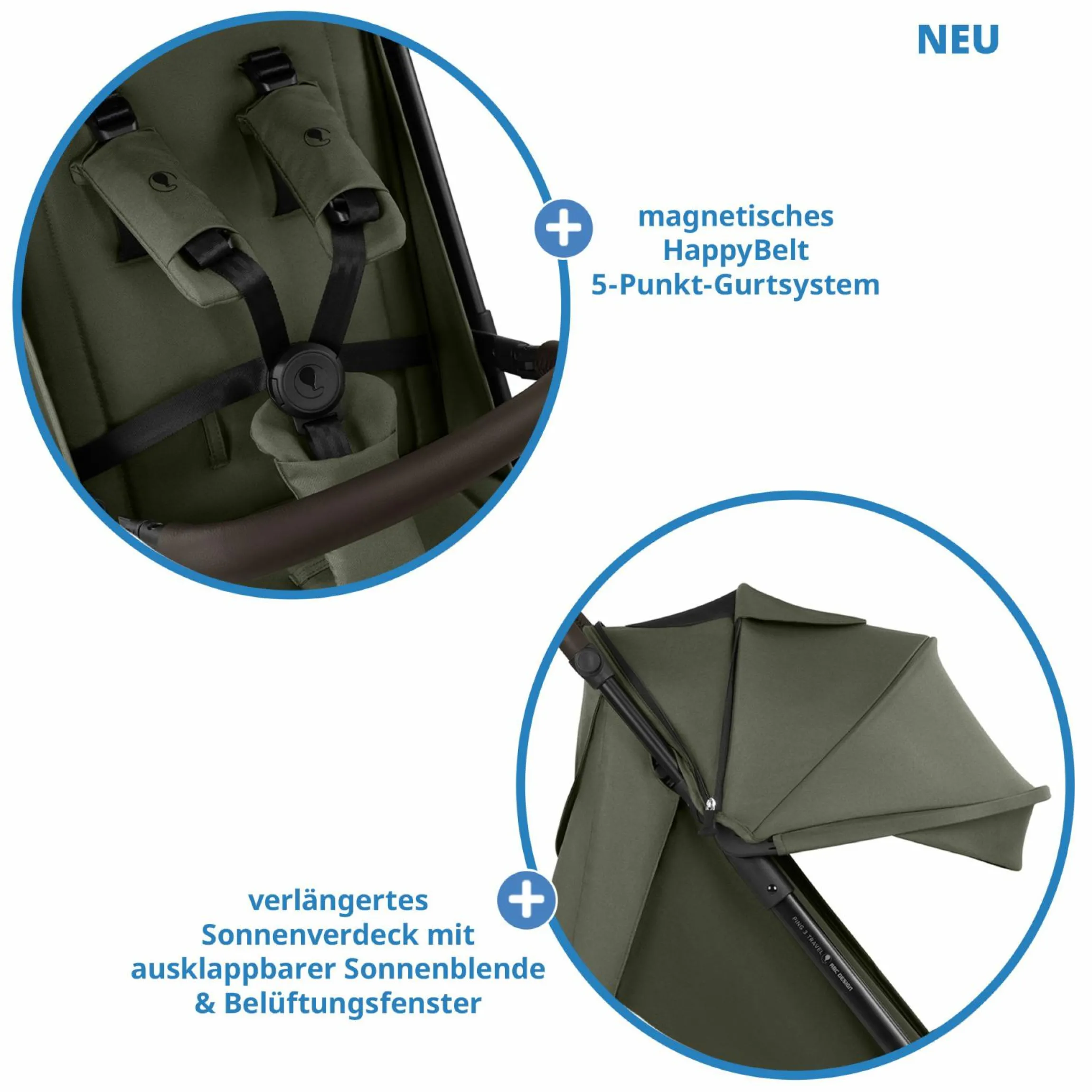Buggy & Sportwagen Ping 3 Travel bis 22 kg mit flacher Liegeposition inkl. Transporttasche & Tragegurt - Pure - Avocado - Kollektion 2025
