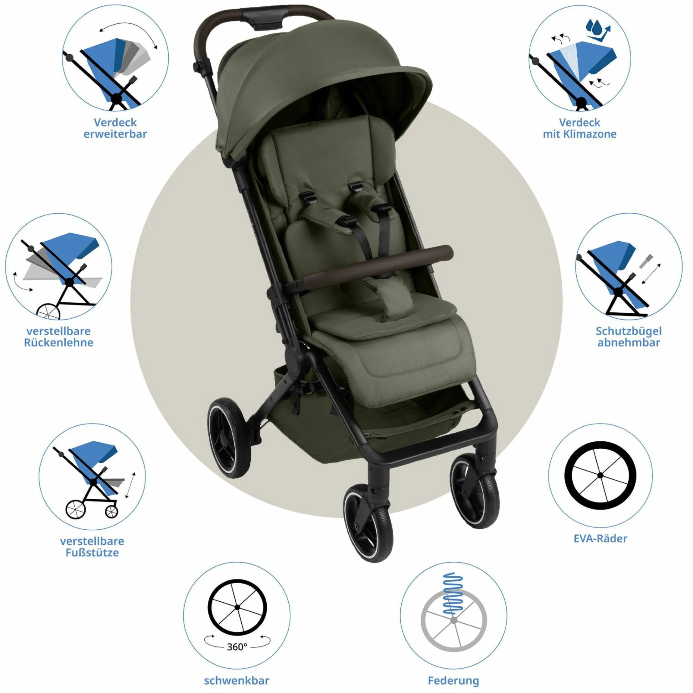 Buggy & Sportwagen Ping 3 Trekking bis 22 kg mit flacher Liegeposition inkl. Sitzeinlage, Transporttasche & Tragegurt - Pure - Avocado - Kollektion 2025