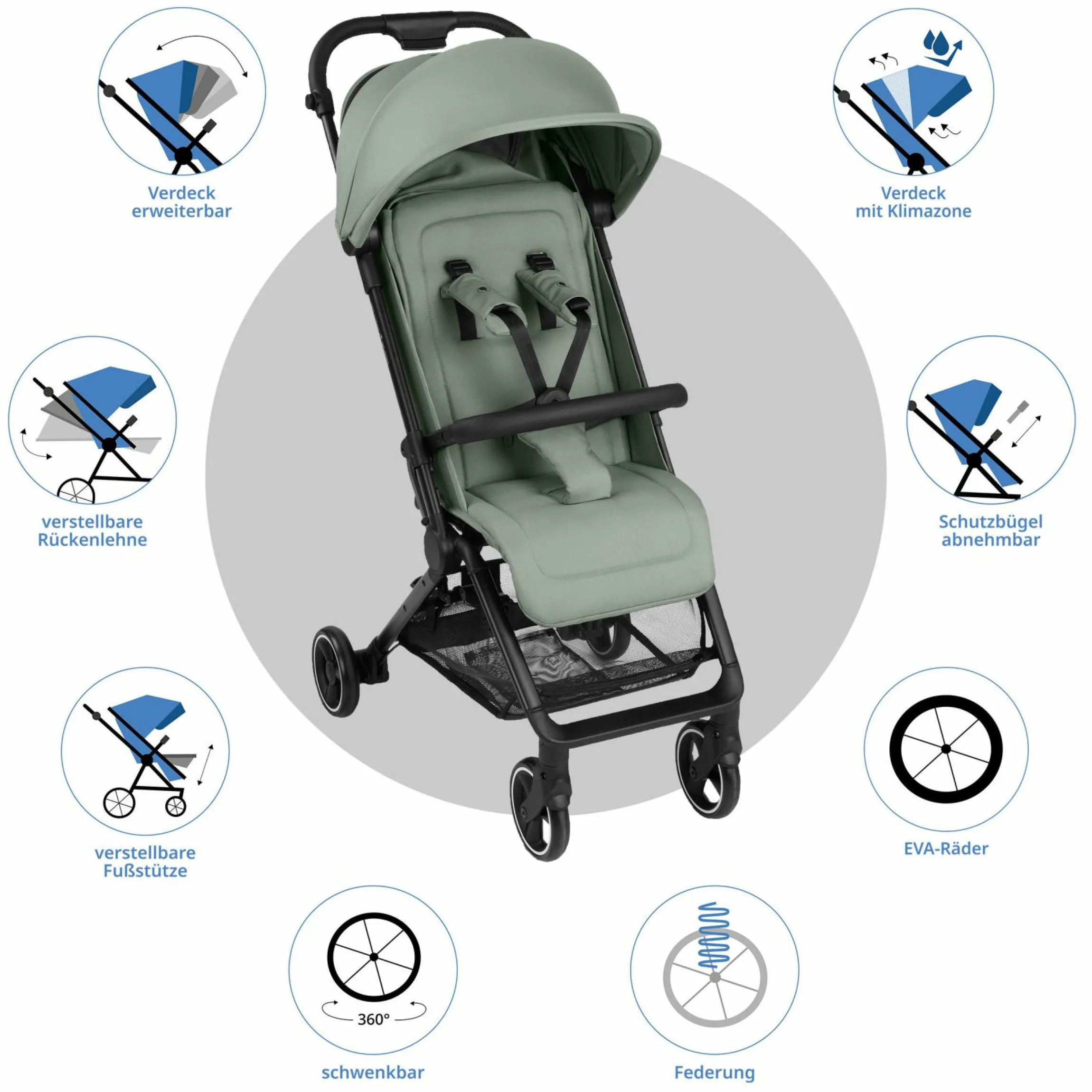 Buggy & Sportwagen Ping 3 Travel bis 22 kg mit flacher Liegeposition inkl. Transporttasche & Tragegurt - Pine - Kollektion 2025
