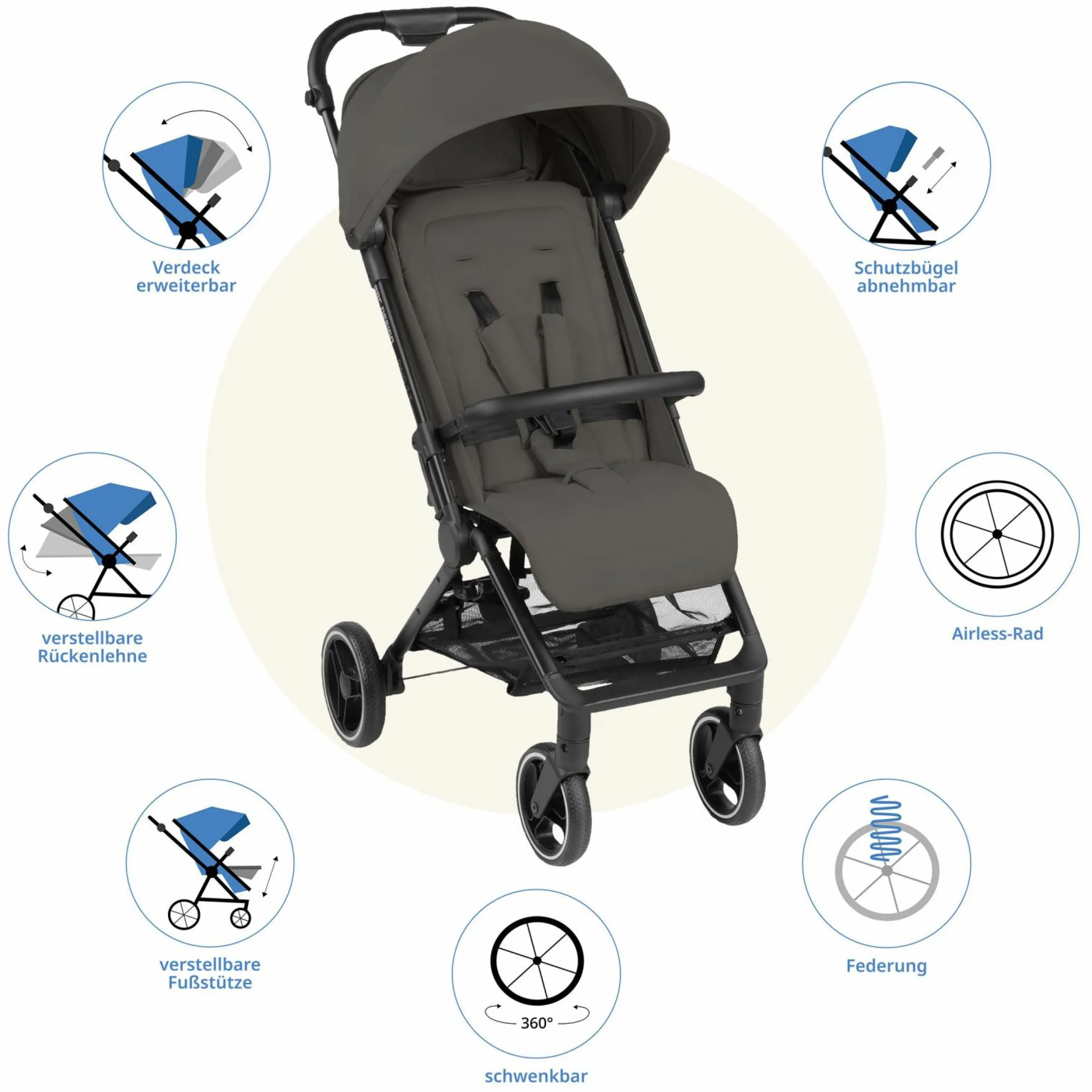 Buggy & Sportwagen Ping Two Trekking mit flacher Liegeposition, Transporttasche und Tragegurt - Cloud - Kollektion 2024