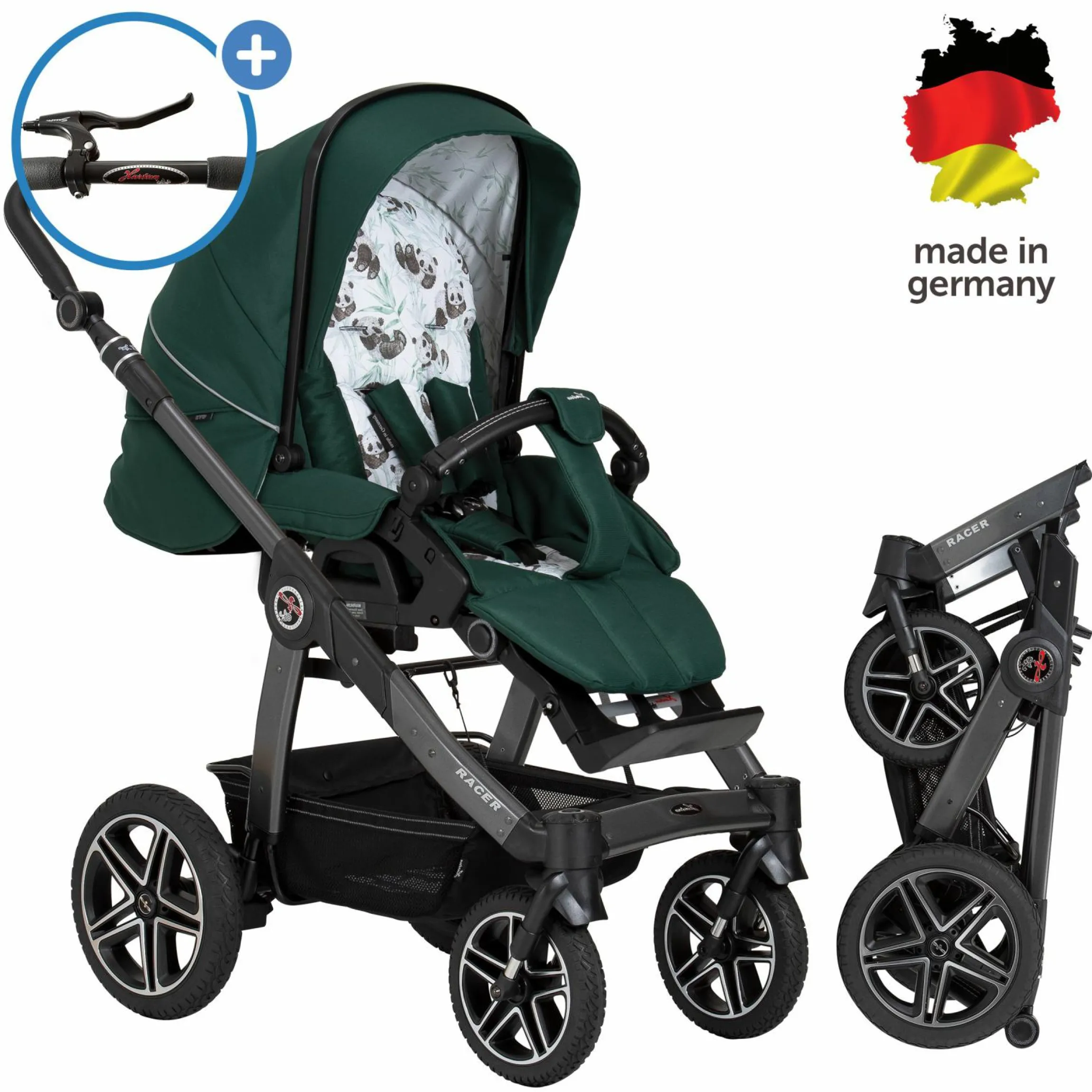 Buggy & Sportwagen Racer GTS bis 22 kg belastbar mit Handbremse, Knickschieber inkl. Regenschutz - Panda Family - Kollektion 2024