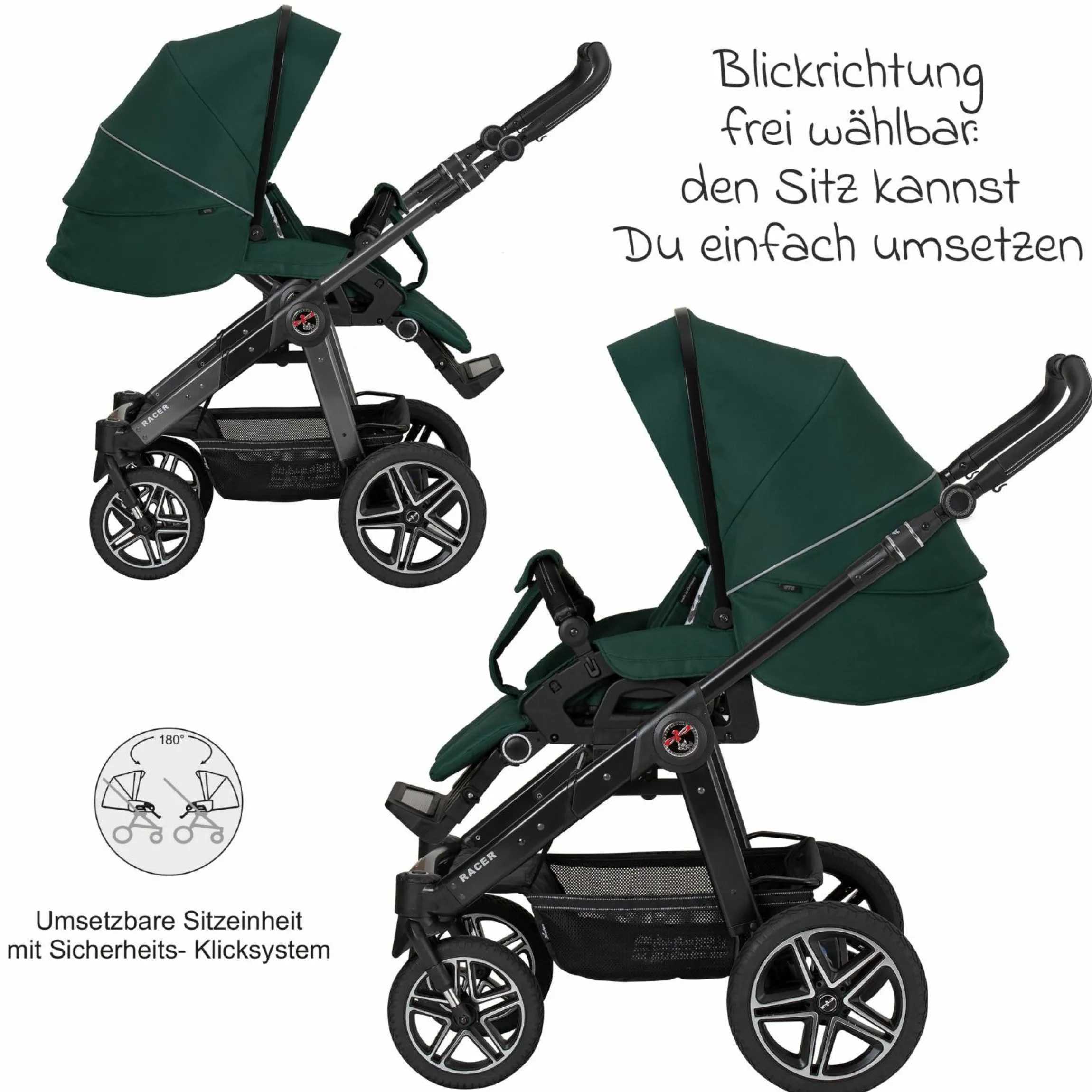 Buggy & Sportwagen Racer GTS bis 22 kg belastbar mit Handbremse, Knickschieber inkl. Regenschutz - Panda Family - Kollektion 2024