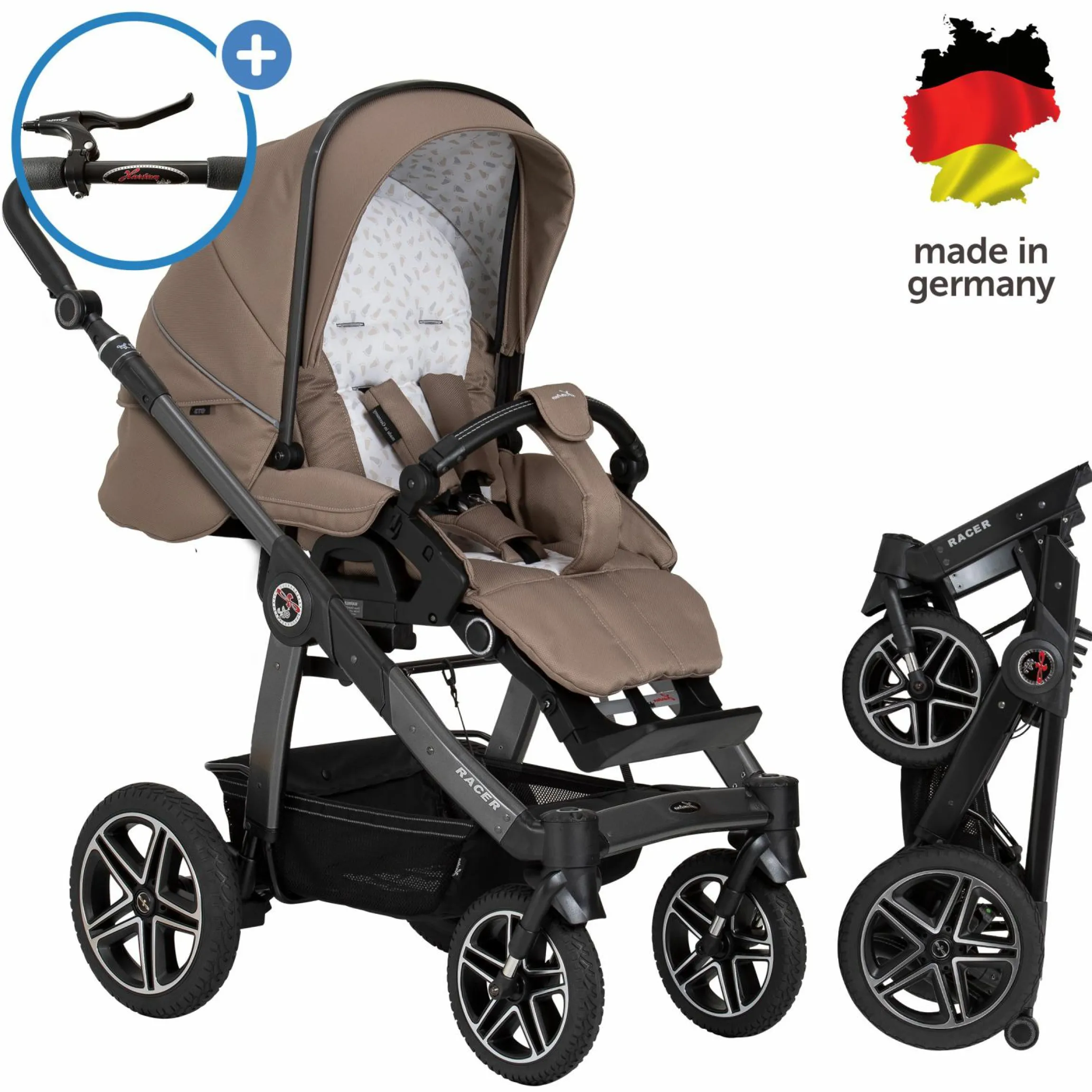 Buggy & Sportwagen Racer GTS bis 22 kg belastbar mit Handbremse, Knickschieber inkl. Regenschutz - Happy Feet - Kollektion 2024