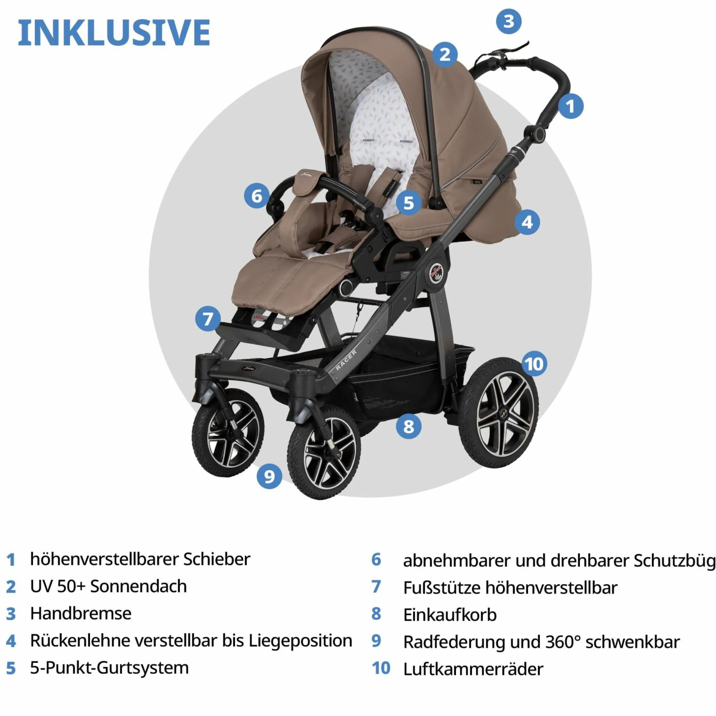 Buggy & Sportwagen Racer GTS bis 22 kg belastbar mit Handbremse, Knickschieber inkl. Regenschutz - Happy Feet - Kollektion 2024