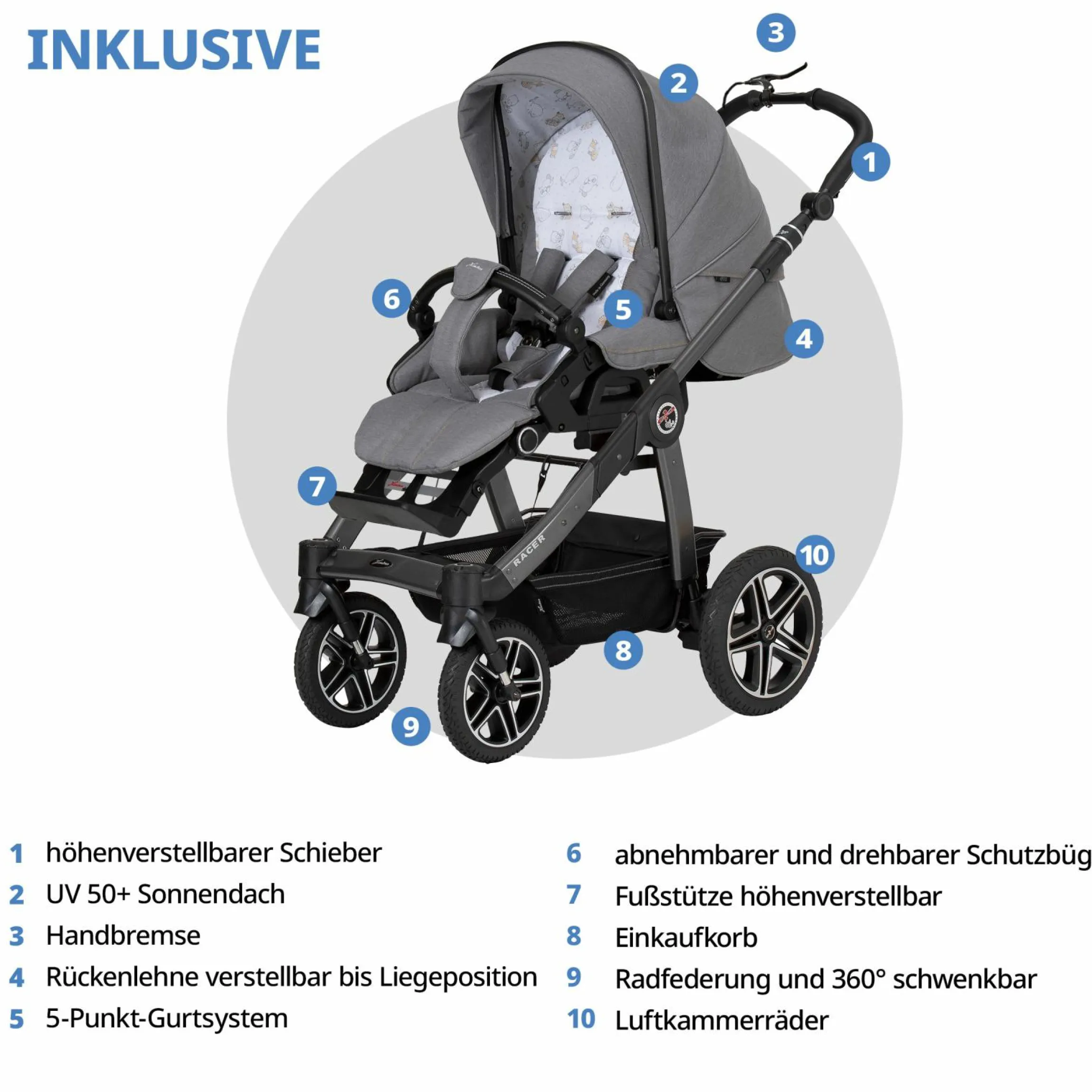 Buggy & Sportwagen Racer GTS bis 22 kg belastbar mit Handbremse, Knickschieber inkl. Regenschutz - Little Zoo - Kollektion 2024