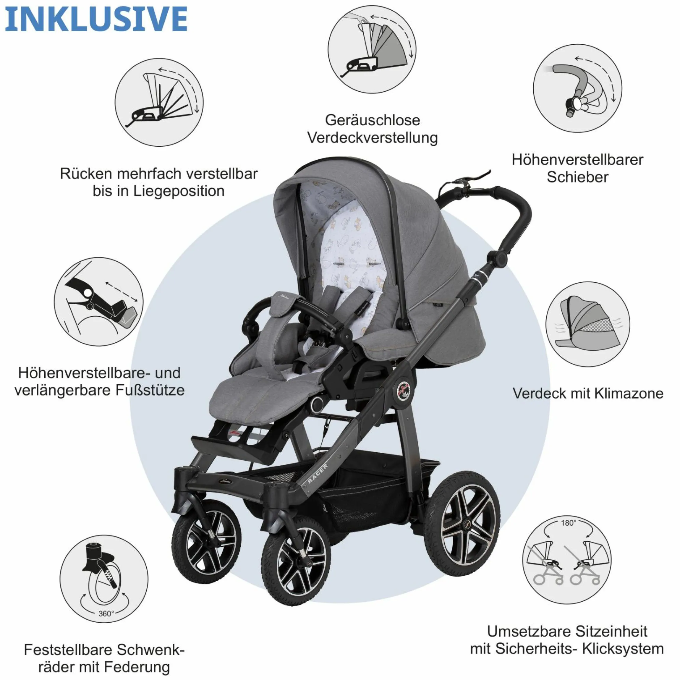 Buggy & Sportwagen Racer GTS bis 22 kg belastbar mit Handbremse, Knickschieber inkl. Regenschutz - Little Zoo - Kollektion 2024