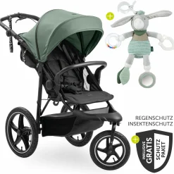 Buggy & Sportwagen Runner 3 (mit großen Luftreifen) - inkl. XXL Zubehörpaket & Fehn Spieltier Eselchen - Jungle Green
