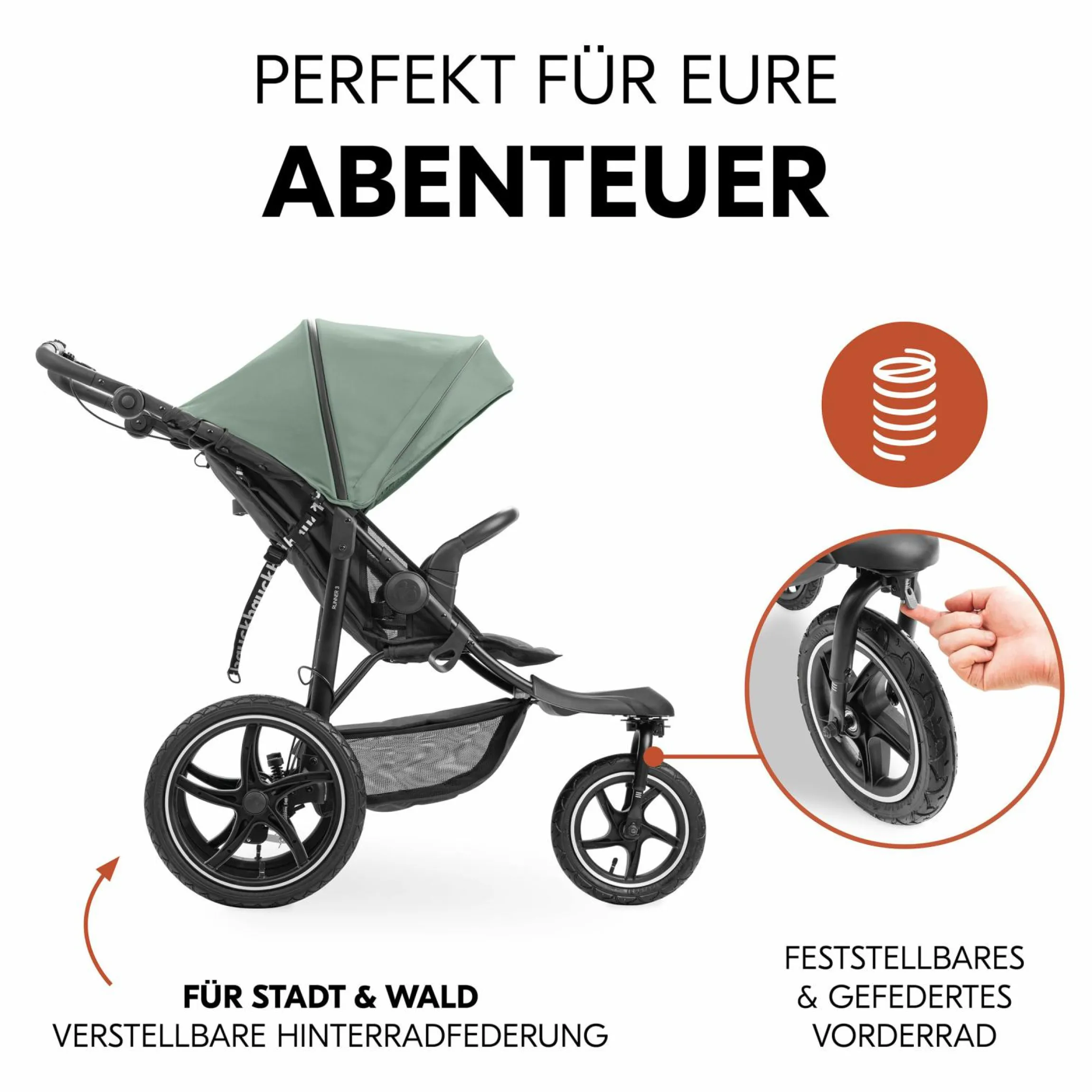Buggy & Sportwagen Runner 3 (mit großen Luftreifen) - inkl. XXL Zubehörpaket & Fehn Spieltier Eselchen - Jungle Green