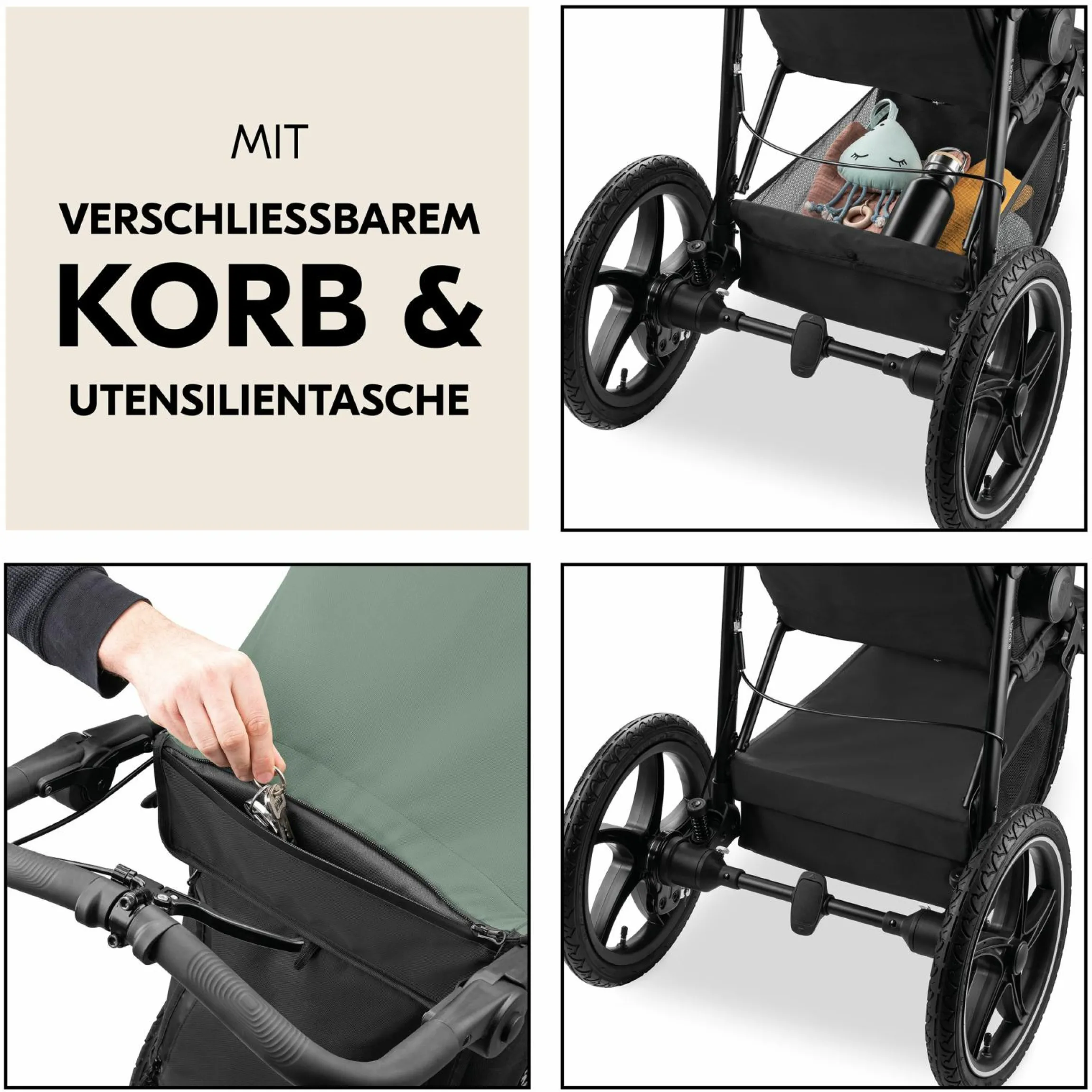 Buggy & Sportwagen Runner 3 (mit großen Luftreifen) - inkl. XXL Zubehörpaket & Fehn Spieltier Eselchen - Jungle Green