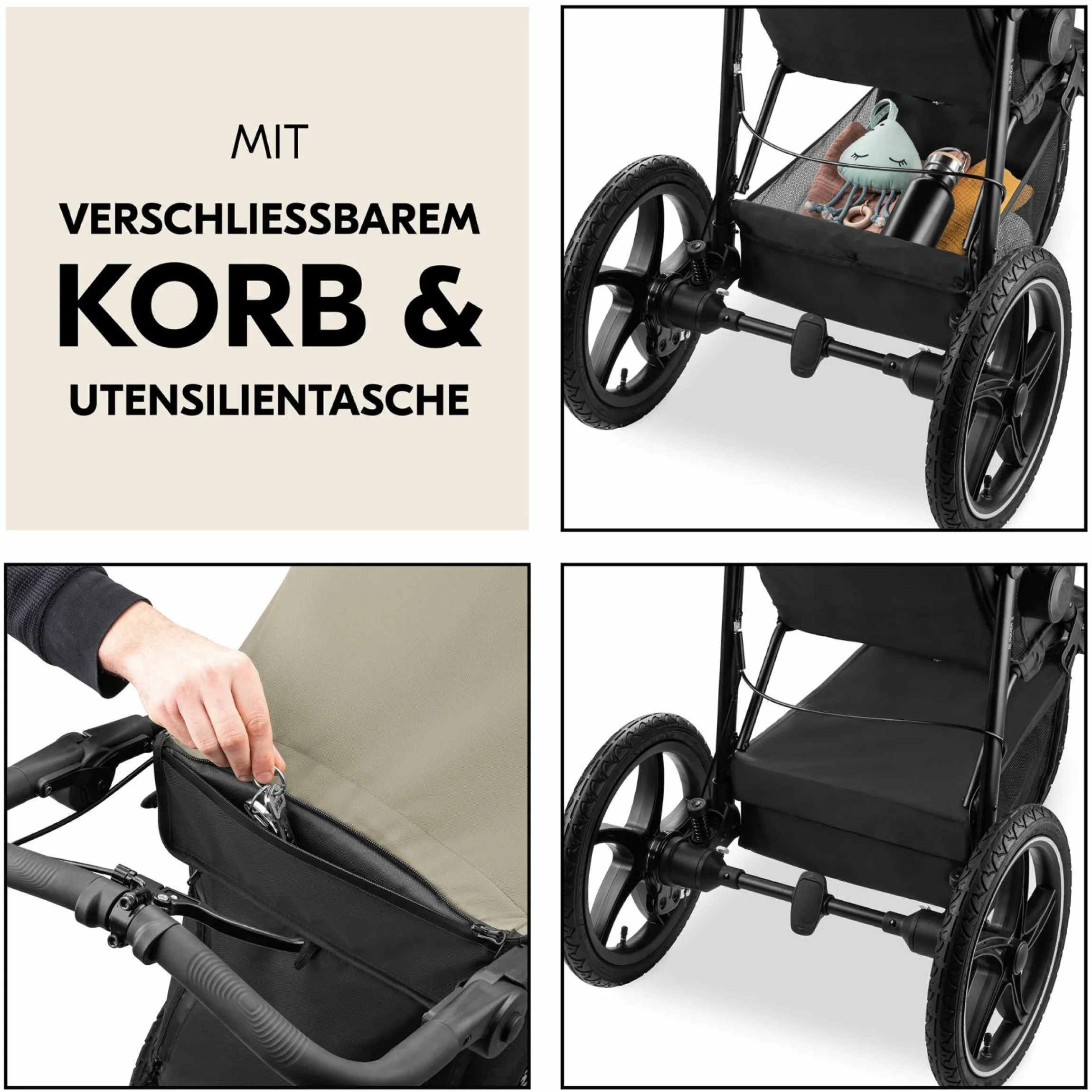 Buggy & Sportwagen Runner 3 (mit großen Luftreifen) - inkl. XXL Zubehörpaket & Fehn Spieltier Schäfchen - Olive